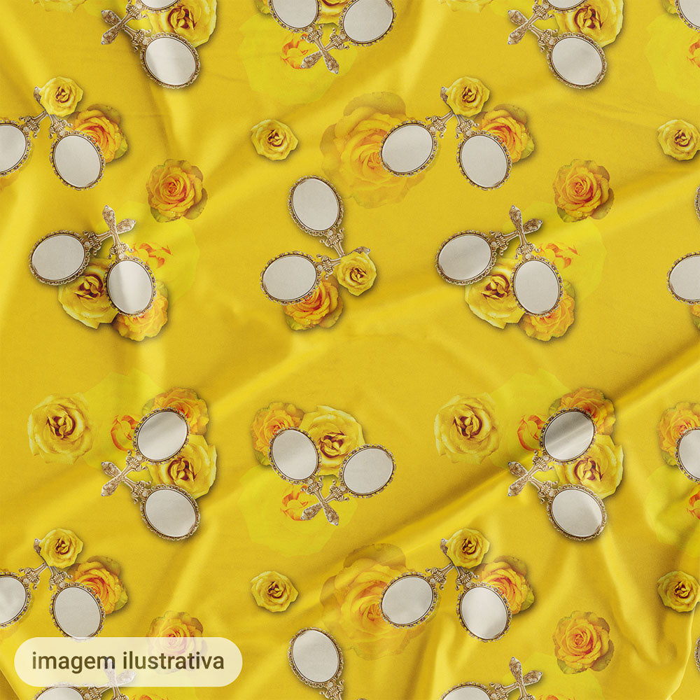 Oxford Digital Espelhos e Rosas Fundo Liso Amarelo