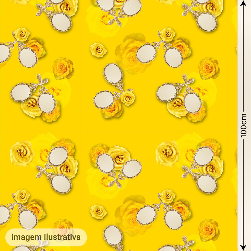 Oxford Digital Espelhos e Rosas Fundo Liso Amarelo
