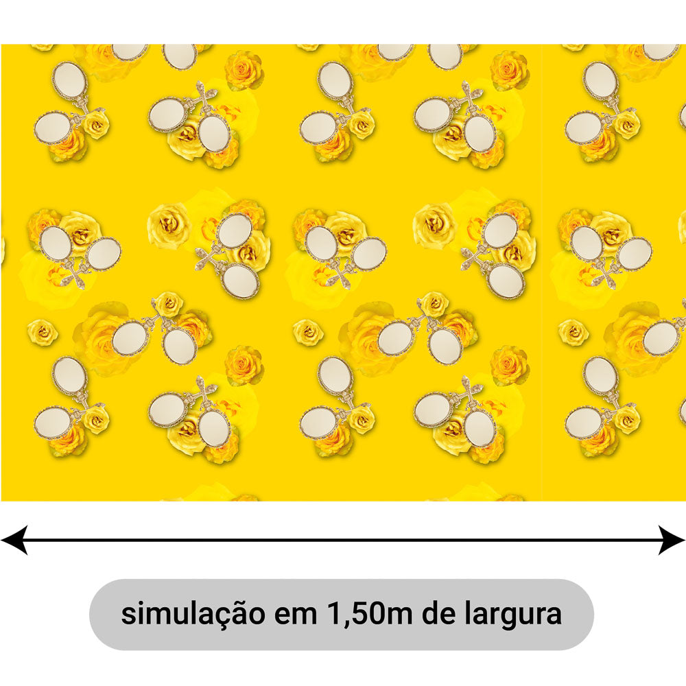 Oxford Digital Espelhos e Rosas Fundo Liso Amarelo