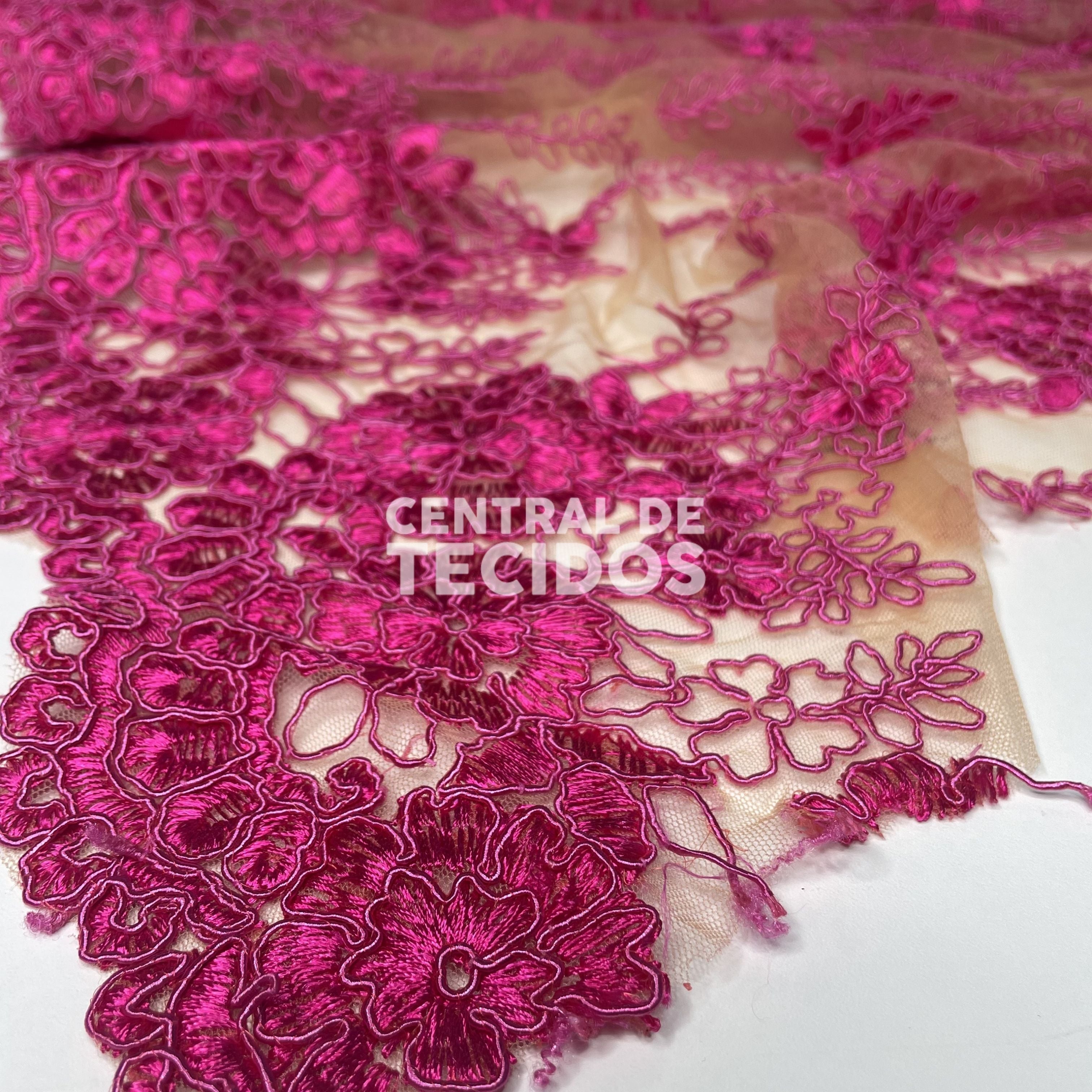 Tule Bordado Lyon Promocional Rosa