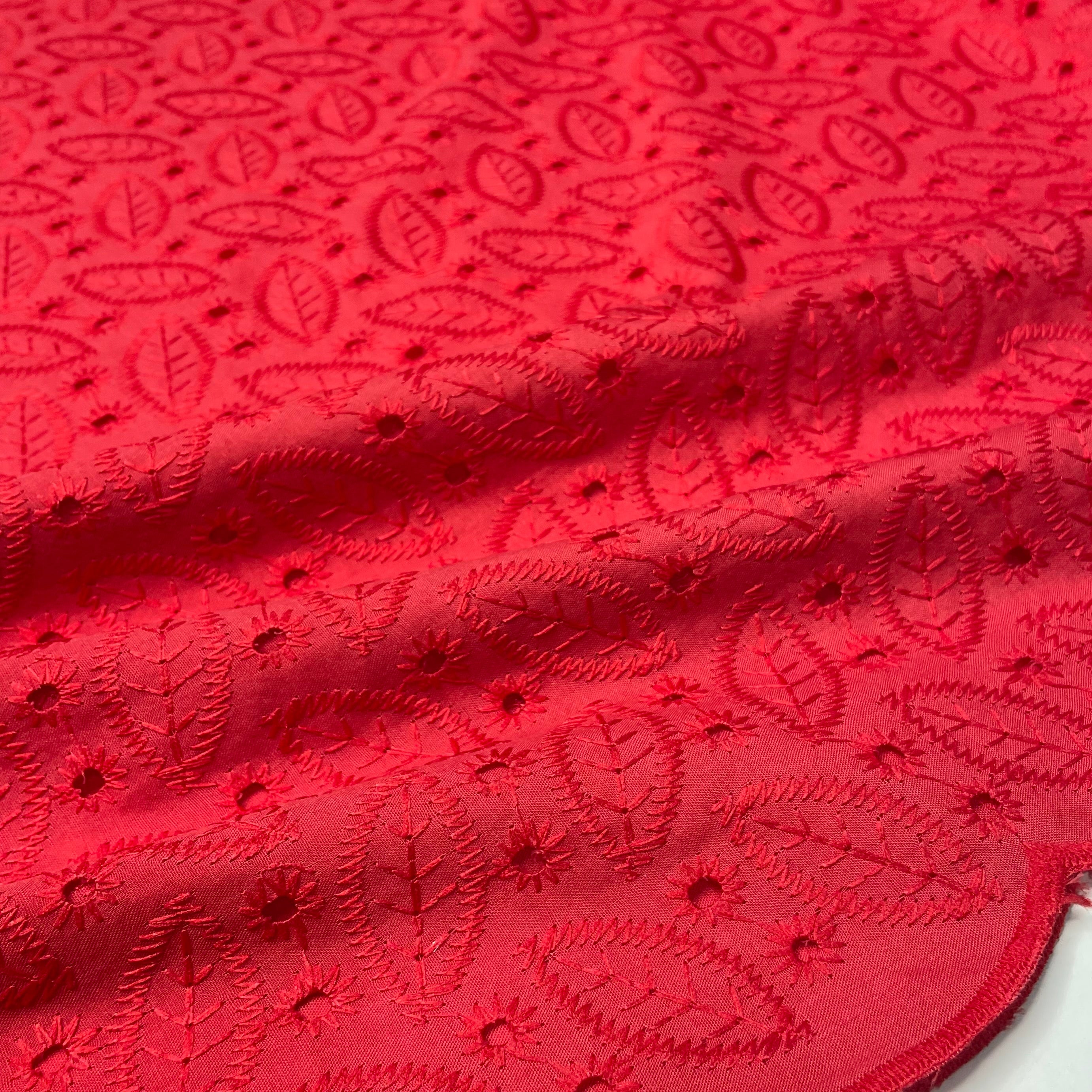 Laise Bordado Algodão Flex Ramos Vermelho Rubi
