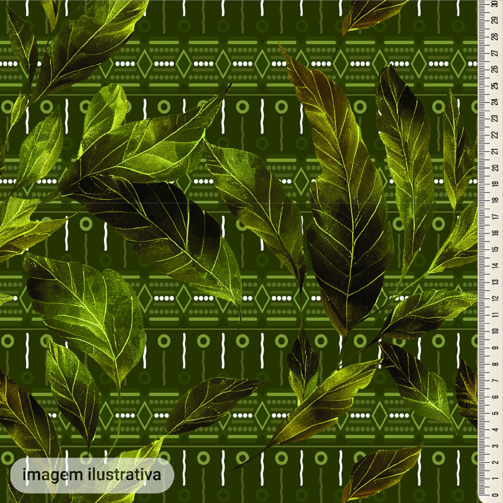 Oxford Digital Folhagem Tribal Verde