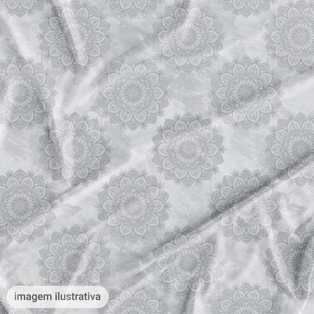 Oxford Digital Mandala Floral Cinza Fundo Cinza