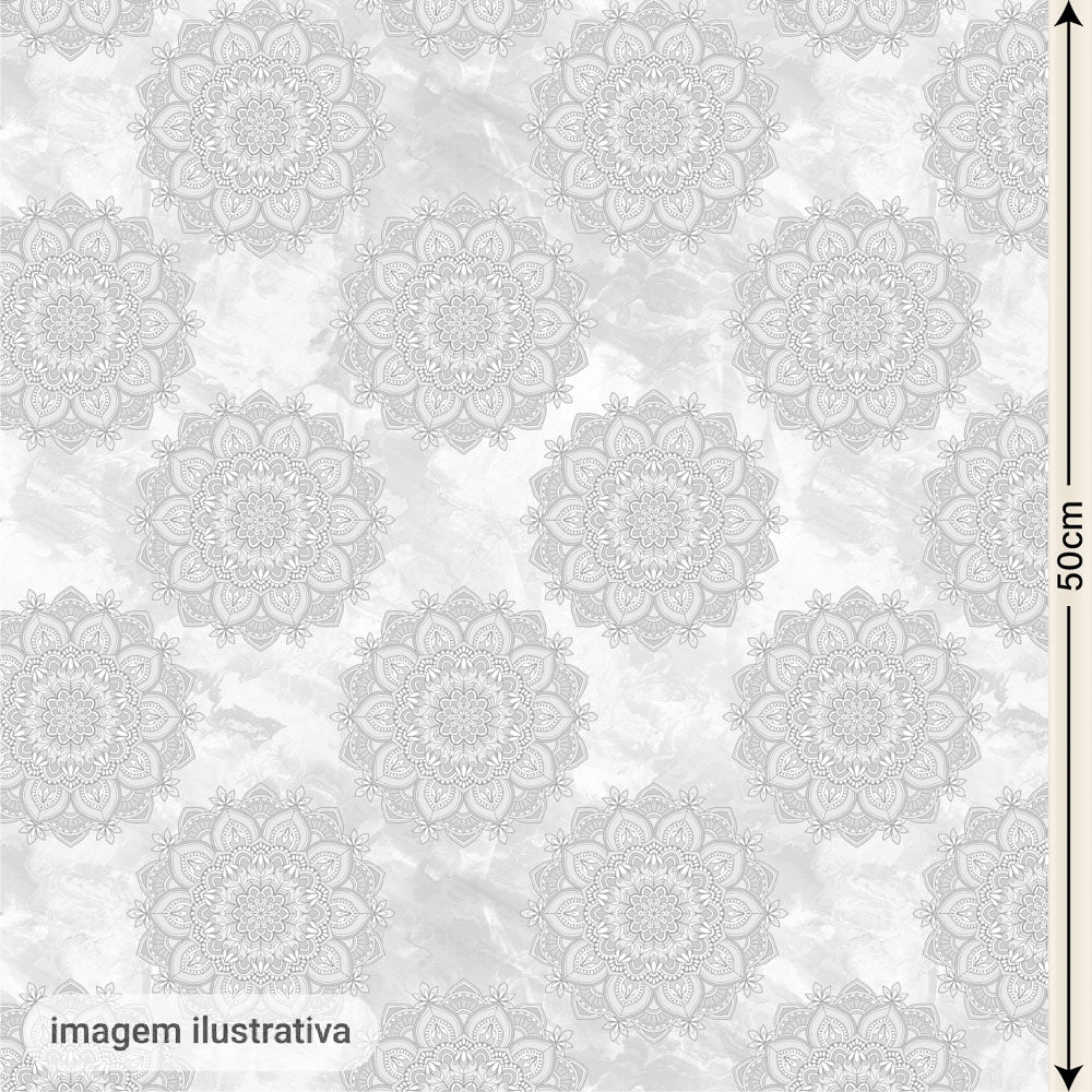 Oxford Digital Mandala Floral Cinza Fundo Cinza