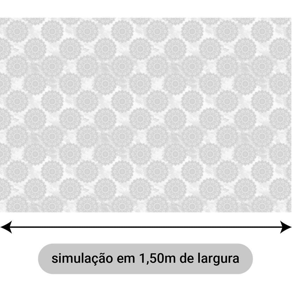 Oxford Digital Mandala Floral Cinza Fundo Cinza