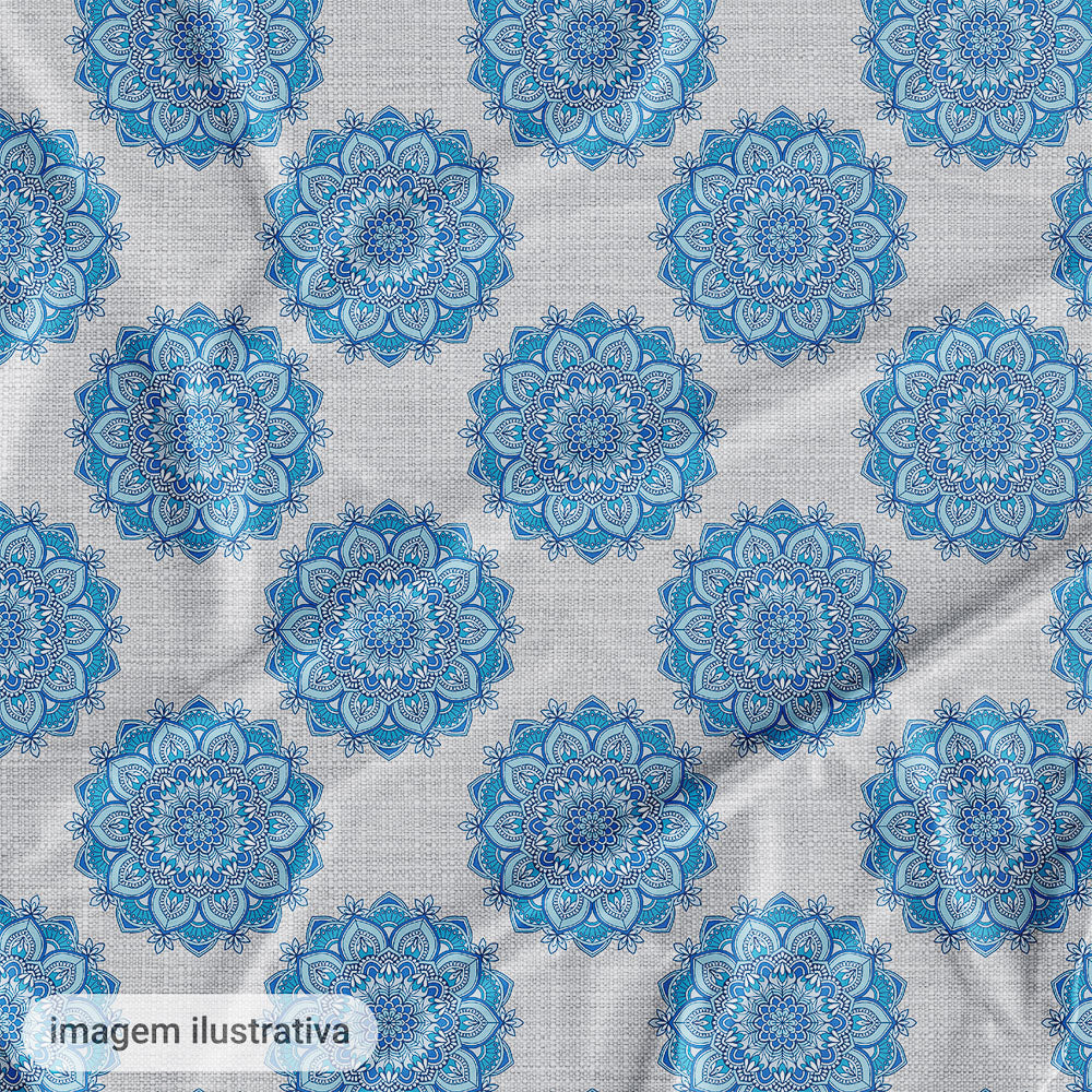 Oxford Digital Mandala Floral Azul Fundo Cinza