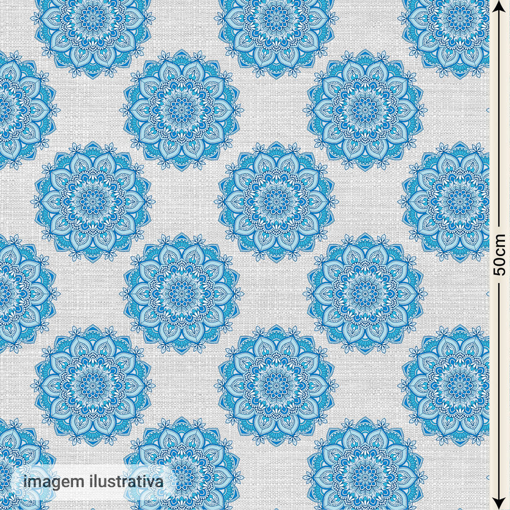 Oxford Digital Mandala Floral Azul Fundo Cinza