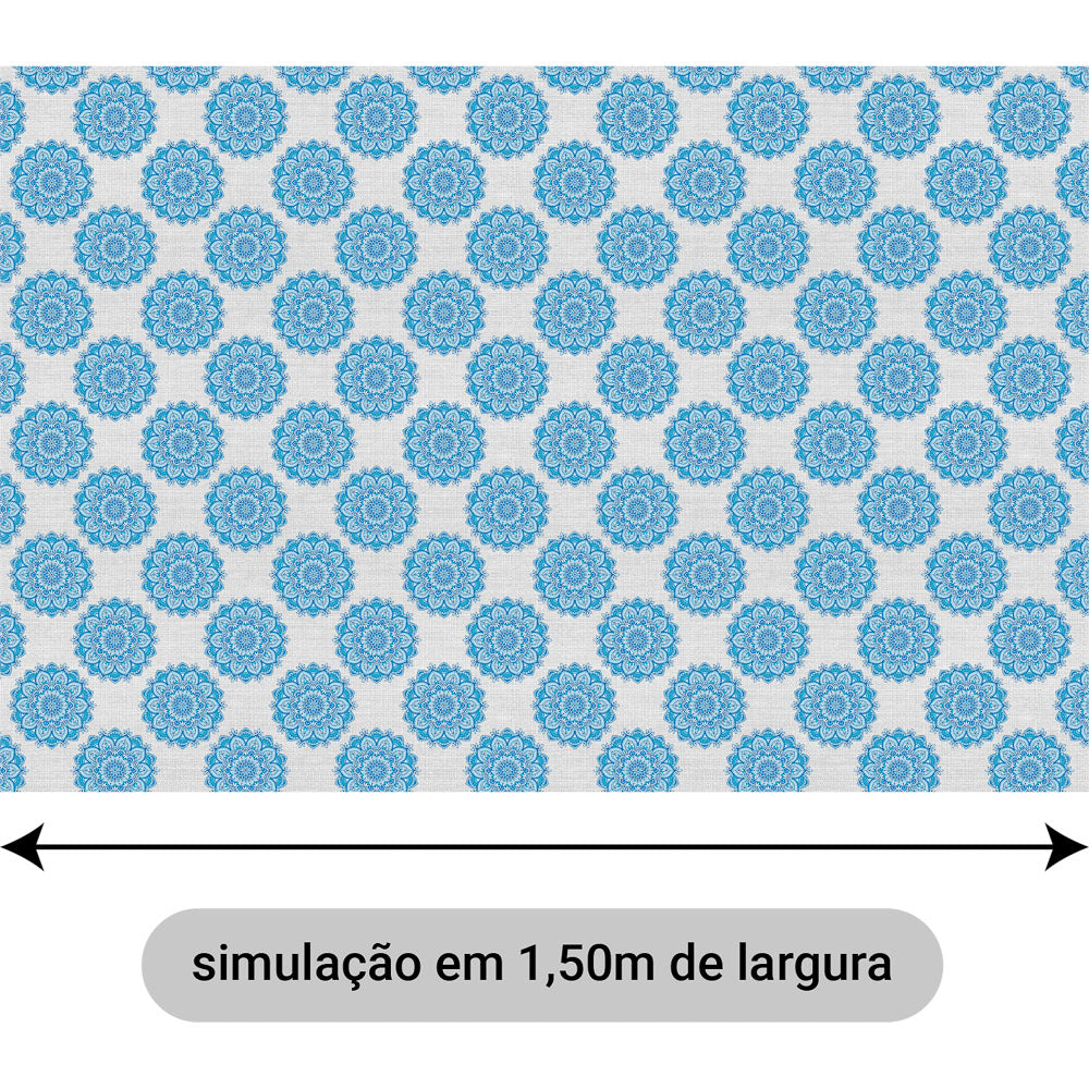 Oxford Digital Mandala Floral Azul Fundo Cinza