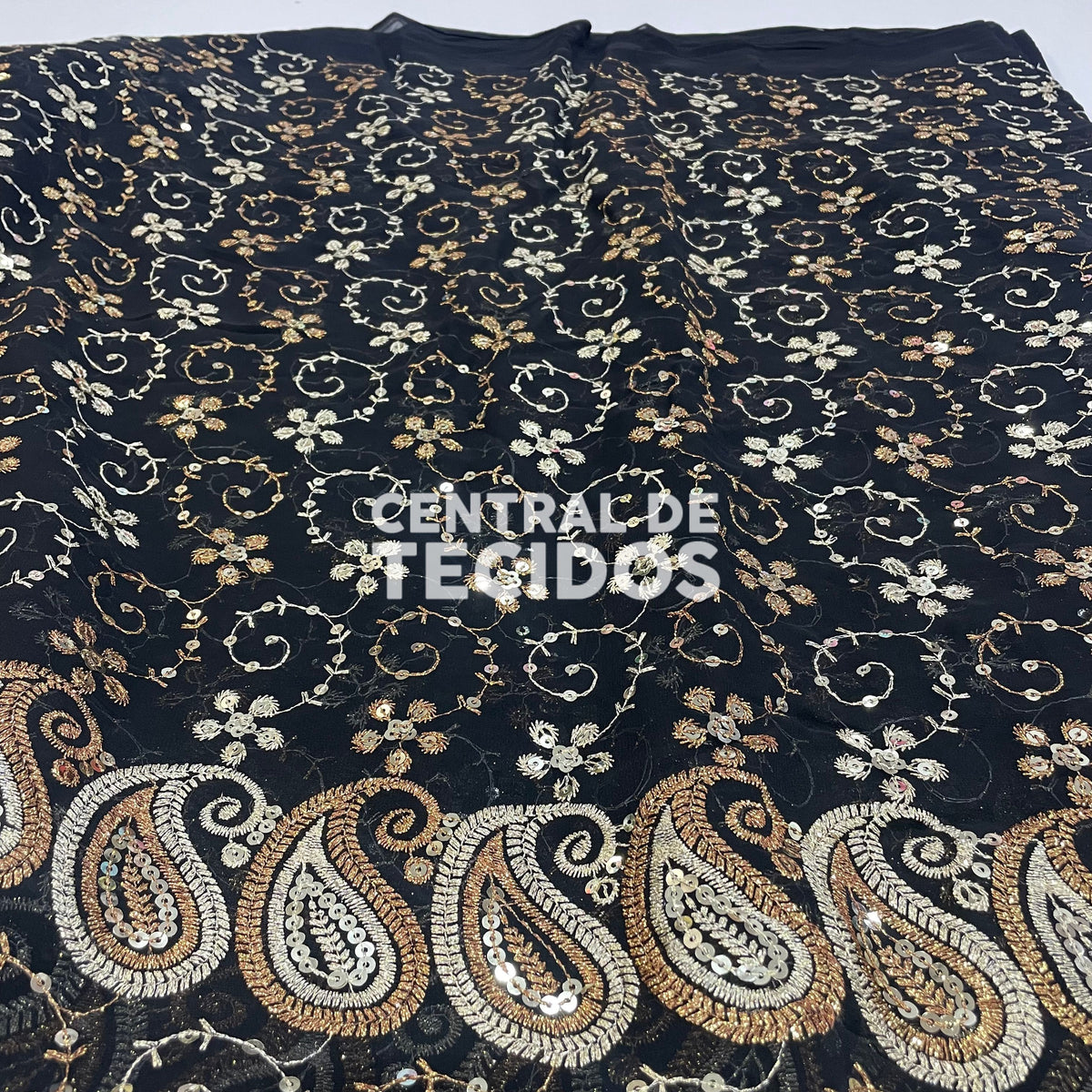 Chiffon Bordado Indiano Preto