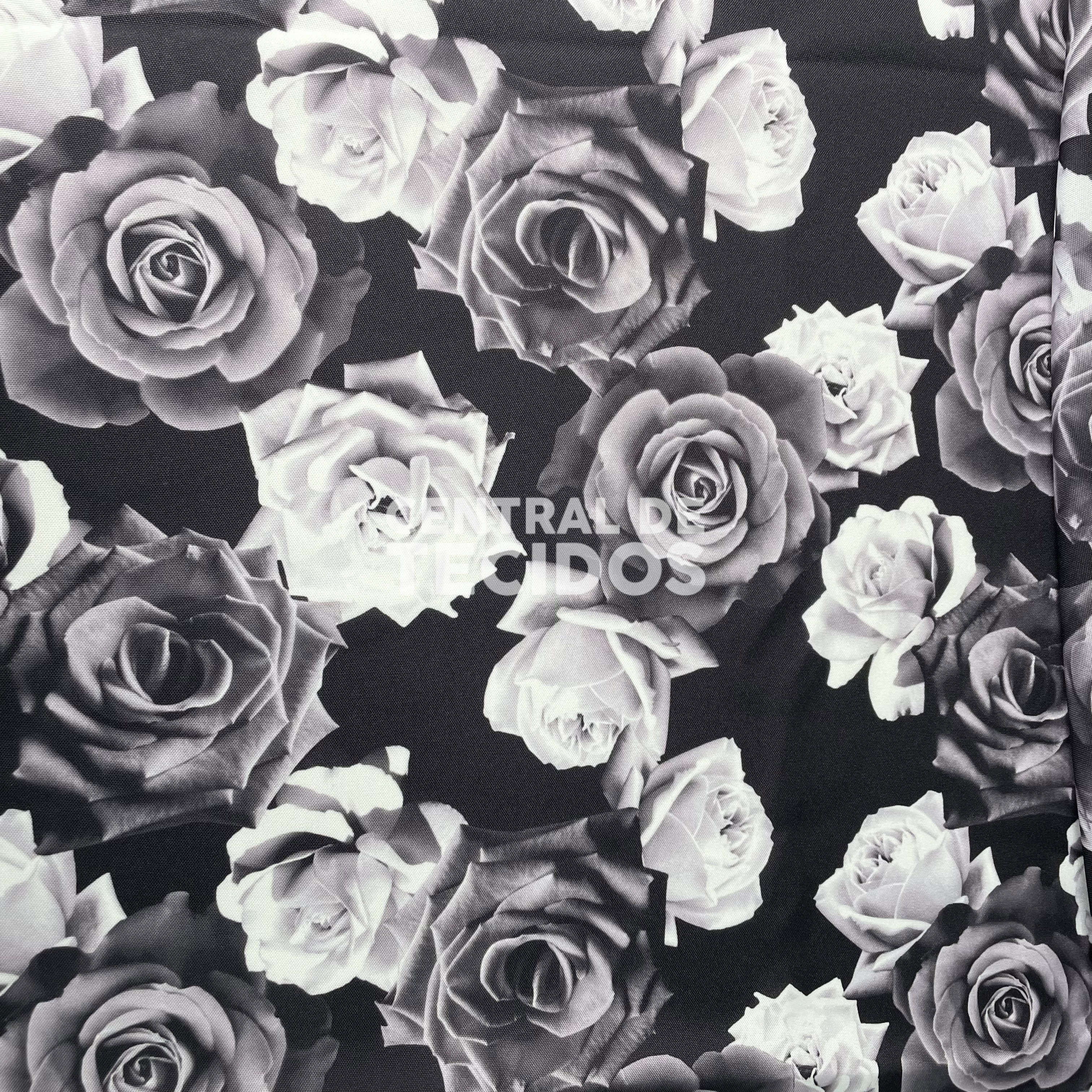 Oxford Digital Rosas Reais Preto e Branco