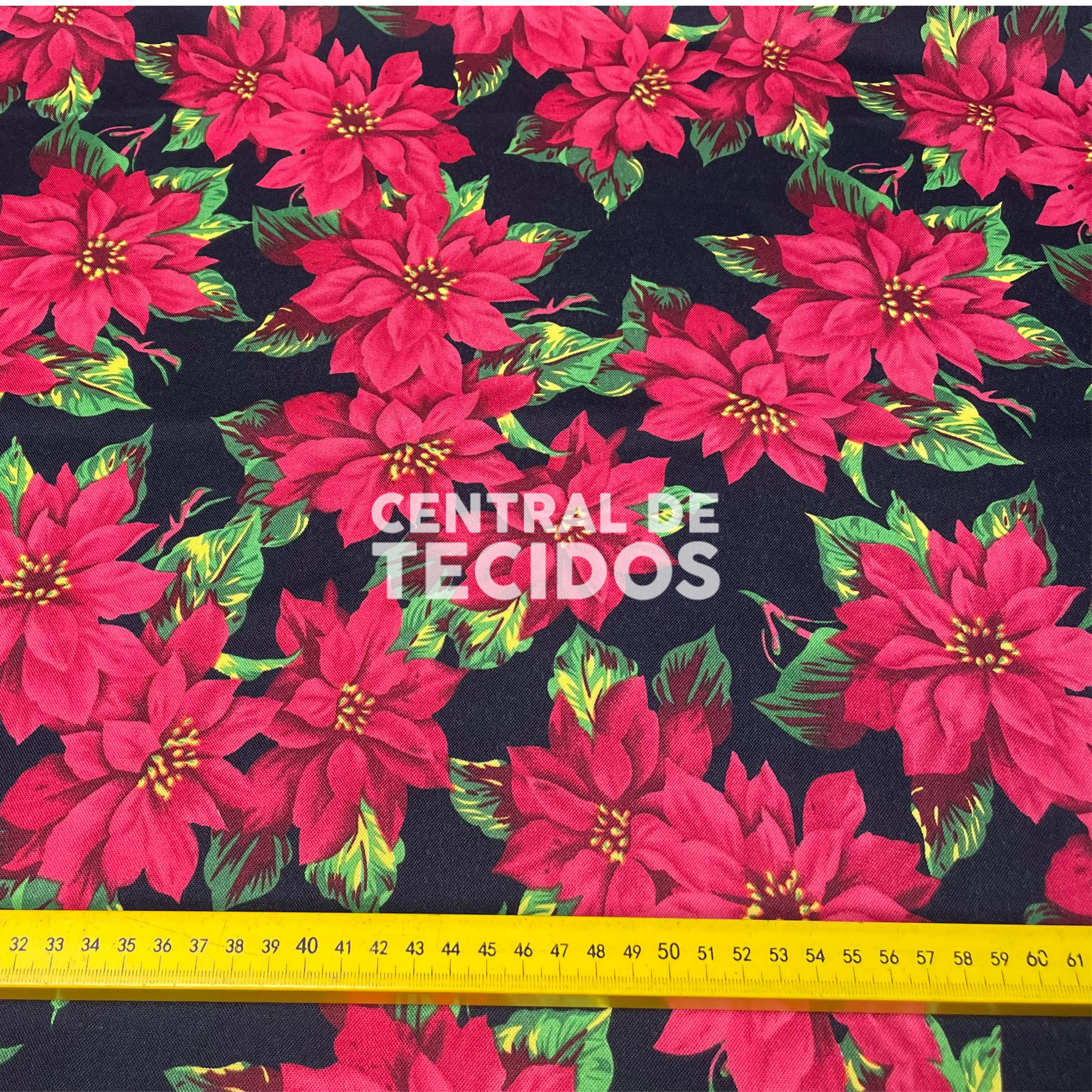 Oxford Natalino Jardim de Poinsétias Bordô Fundo Preto