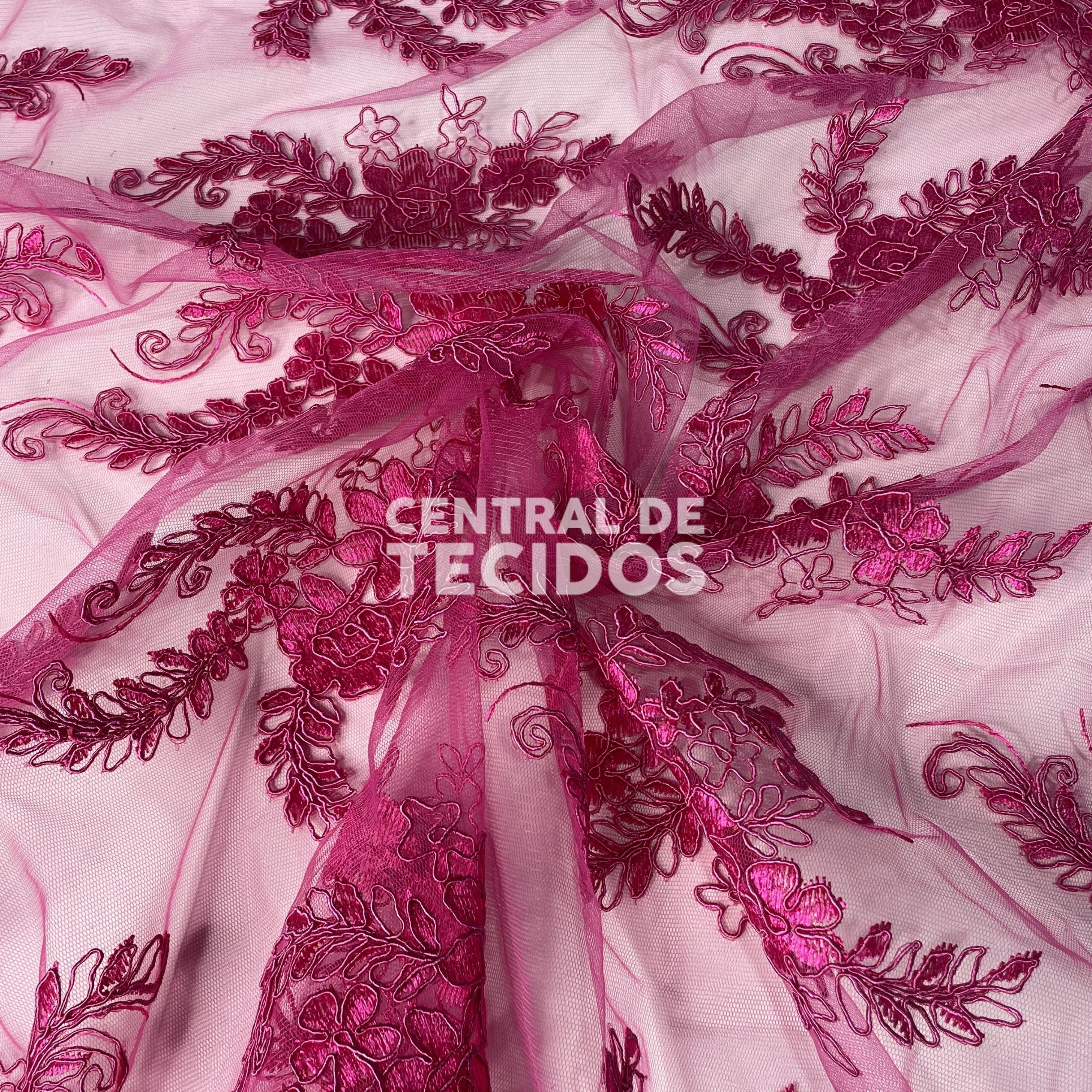 Tule Bordado Lyon Promocional Rosa Pink