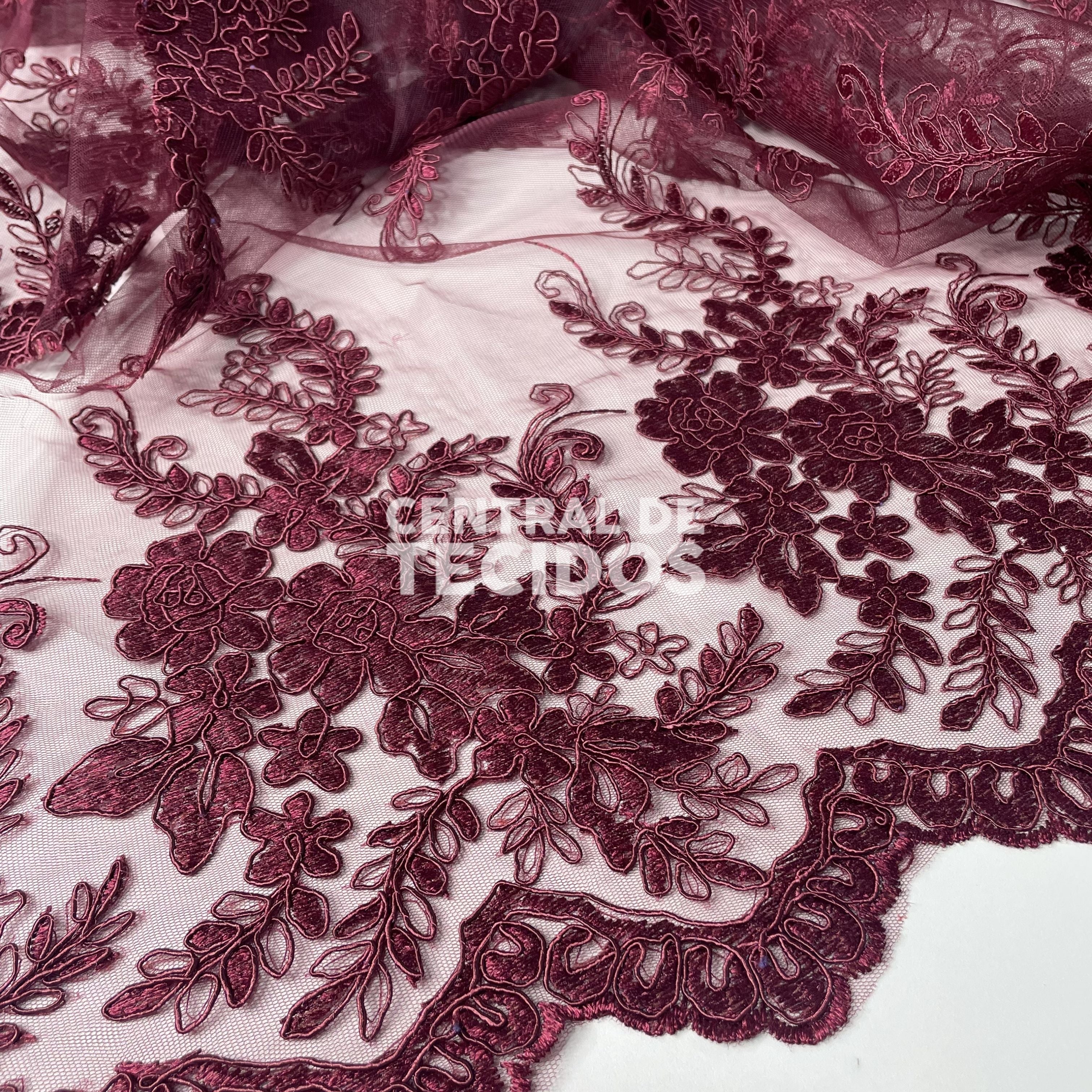 Tule Bordado Lyon Promocional Marsala