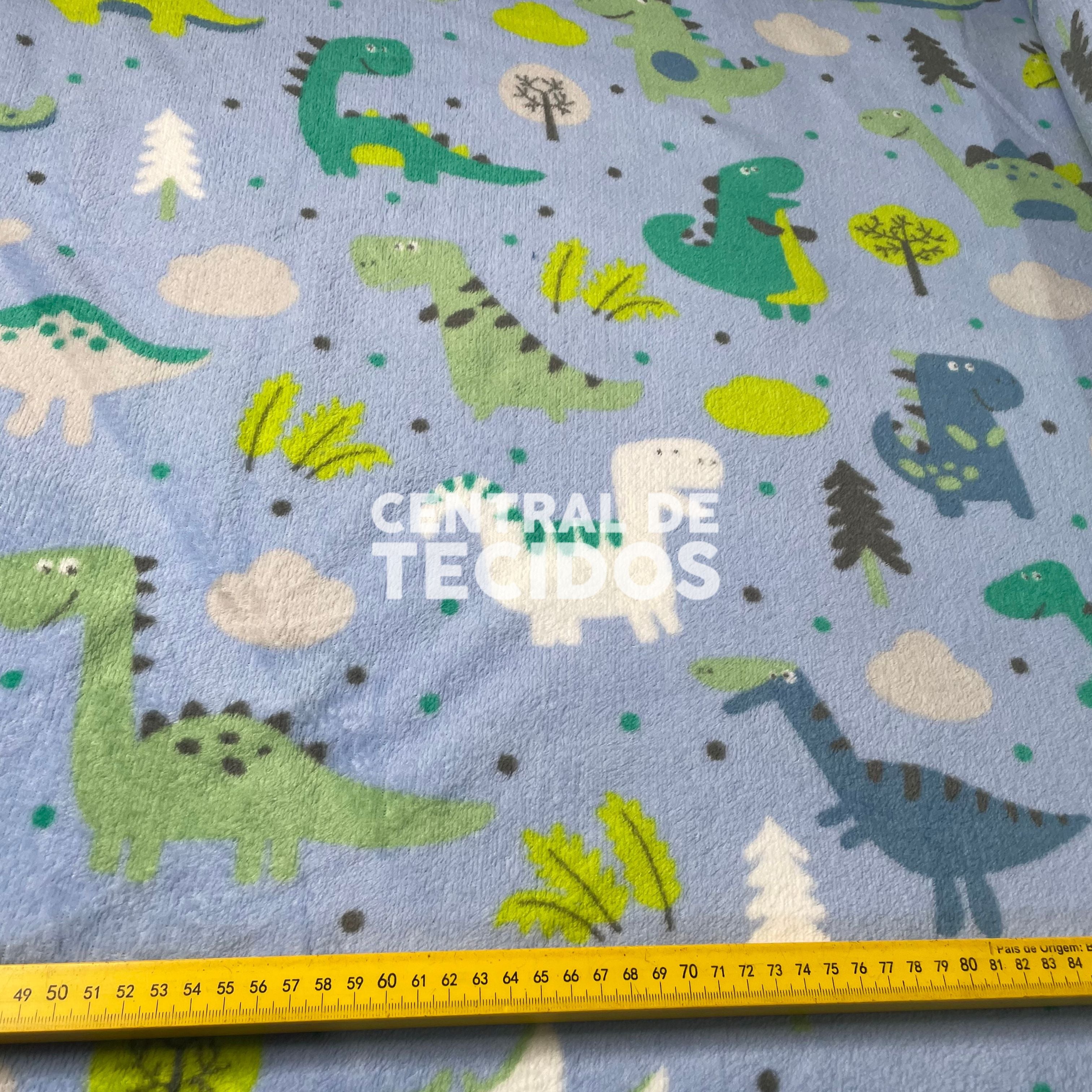 Fleece Dinossauros Azul Bebê