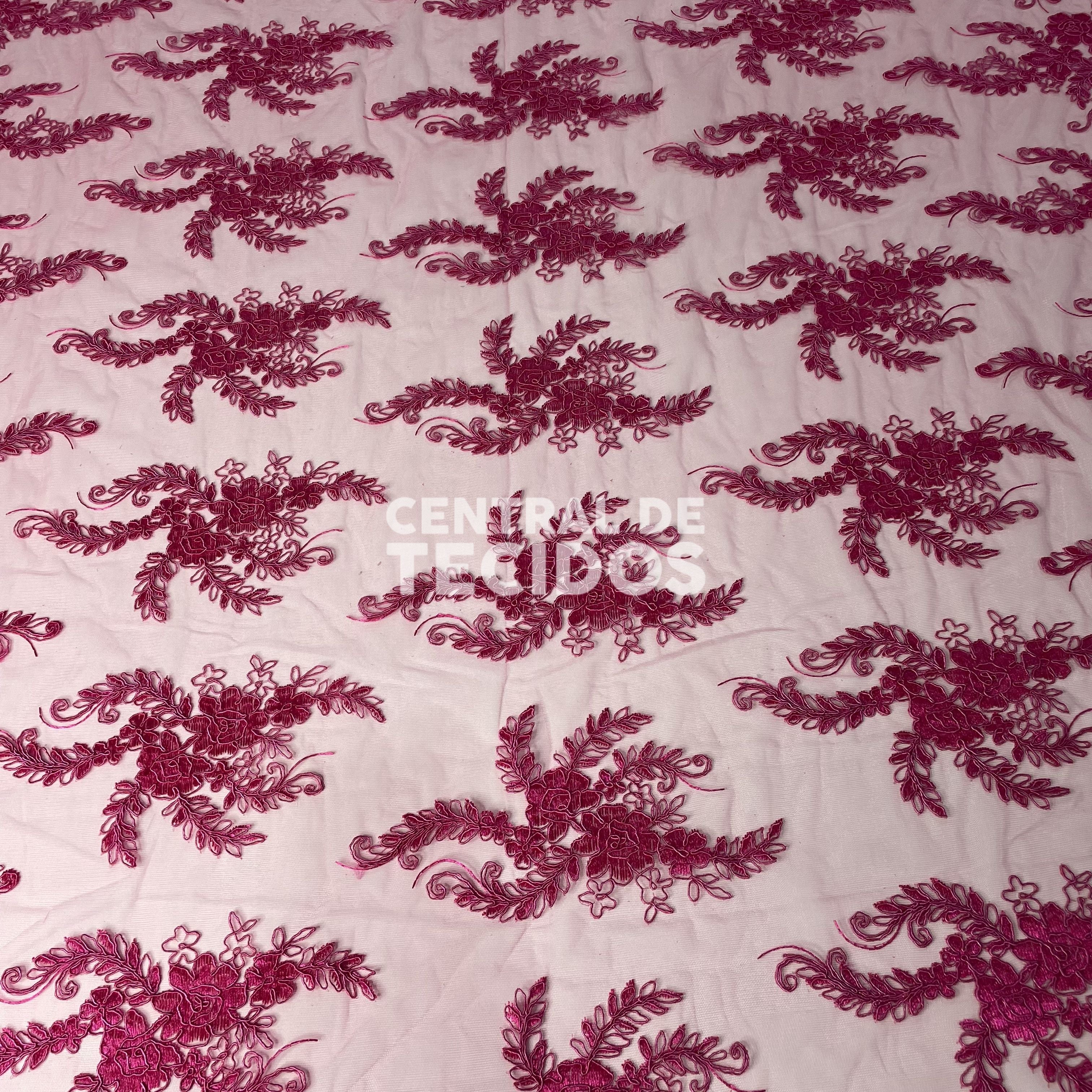 Tule Bordado Lyon Promocional Rosa Pink
