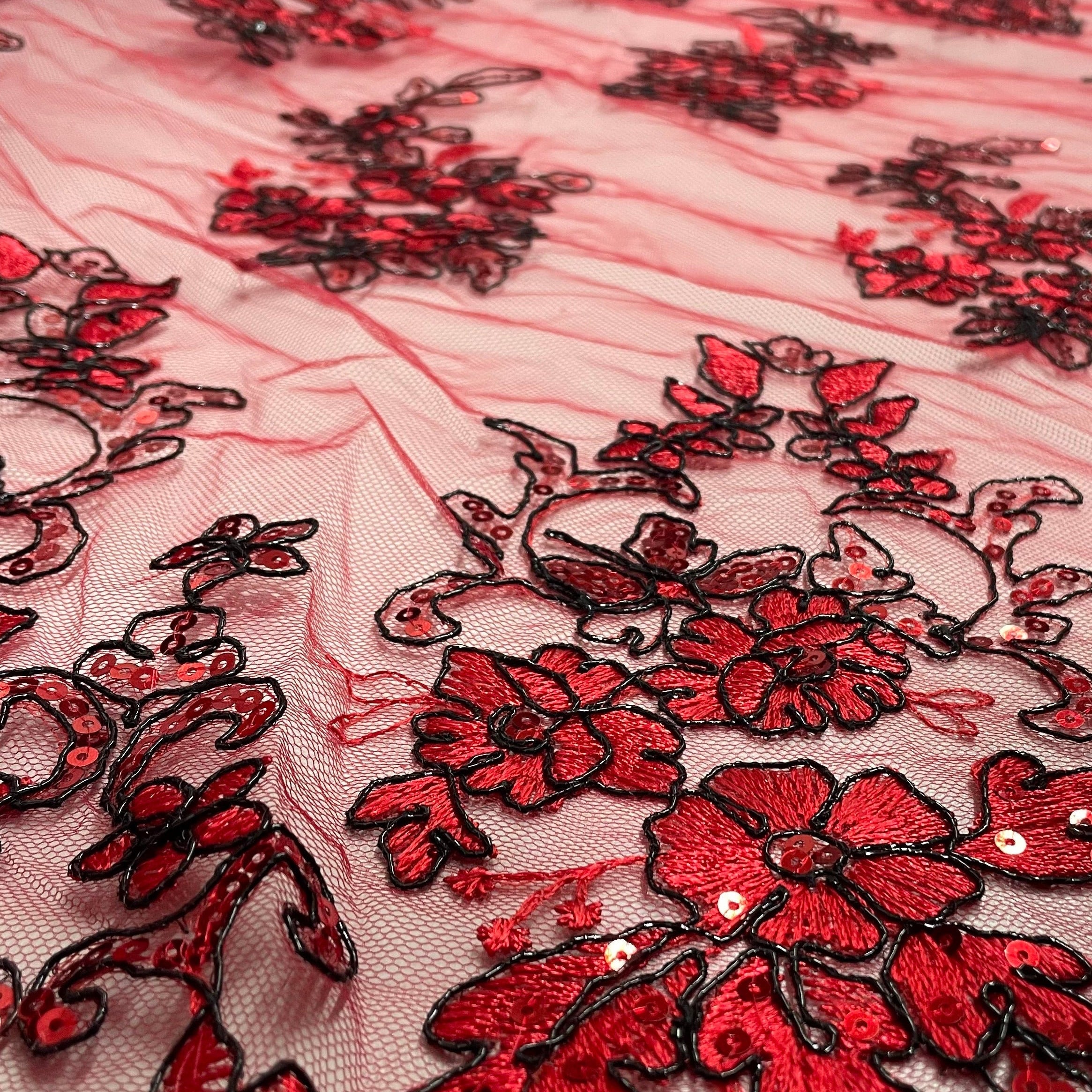 Tule Soho Metalic Vermelho e Preto