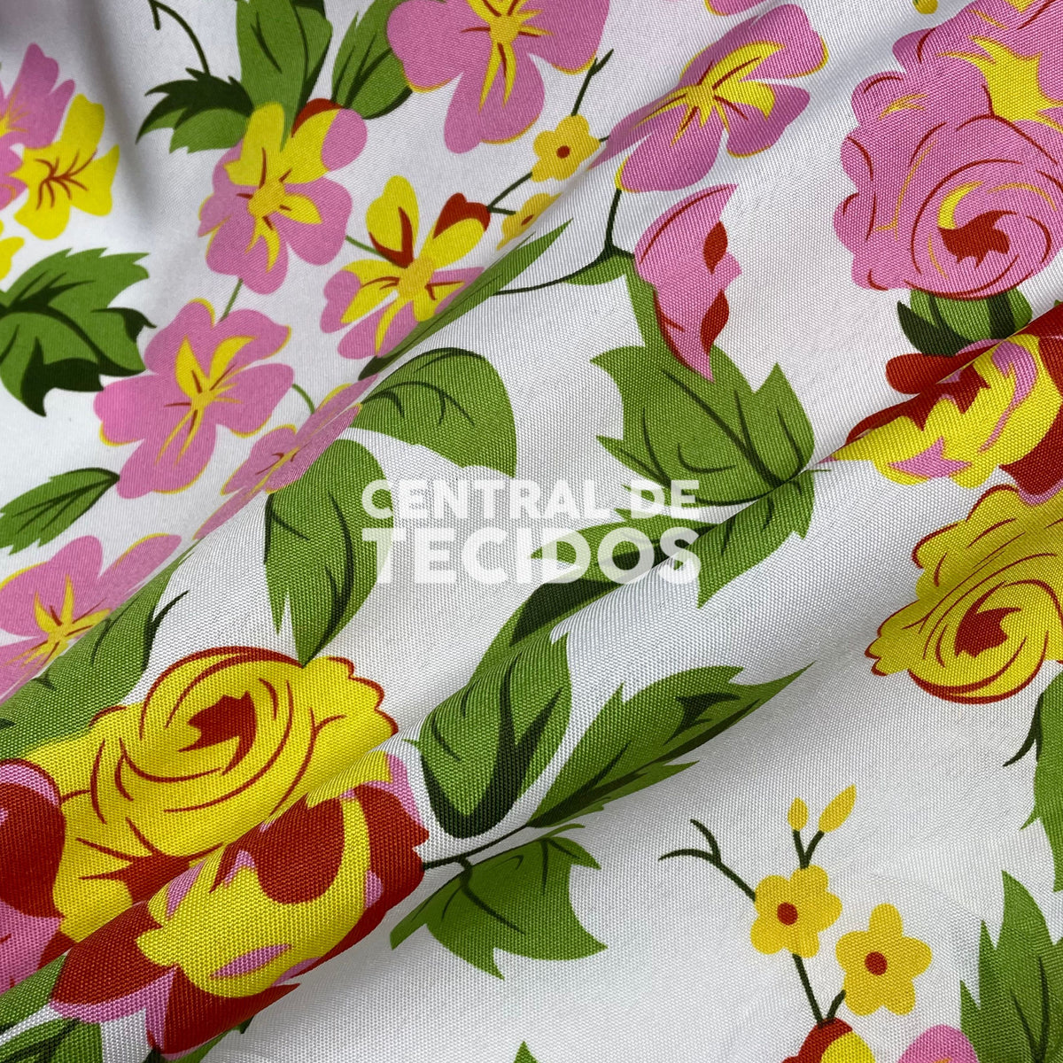 Oxford Estampado Flores Amarelas e Rosas