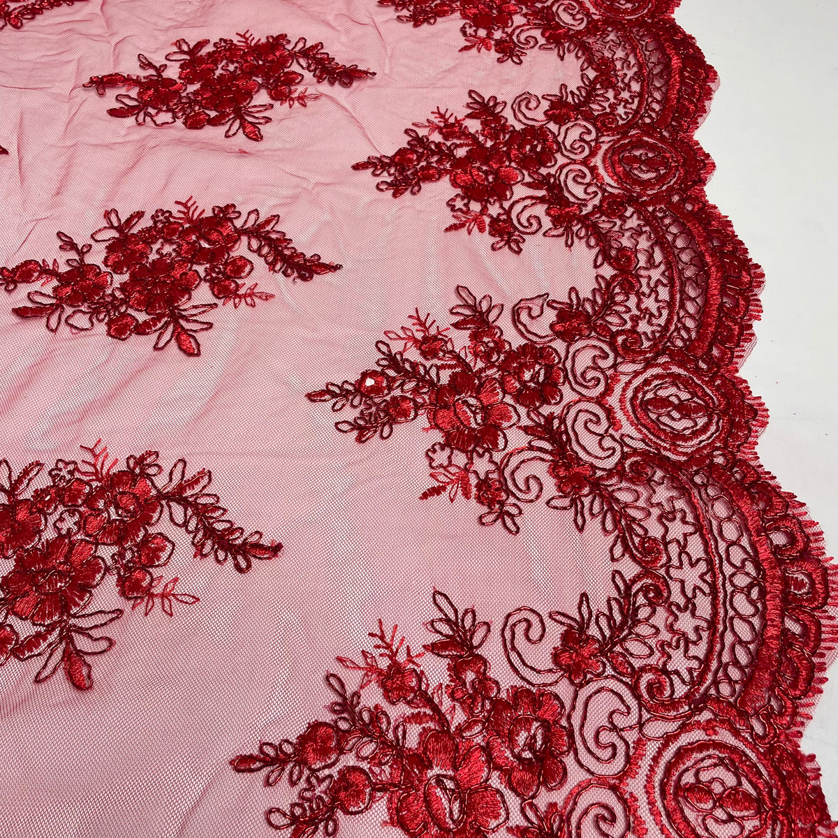 Tule Bordado Metalic Vermelho Fio Vermelho