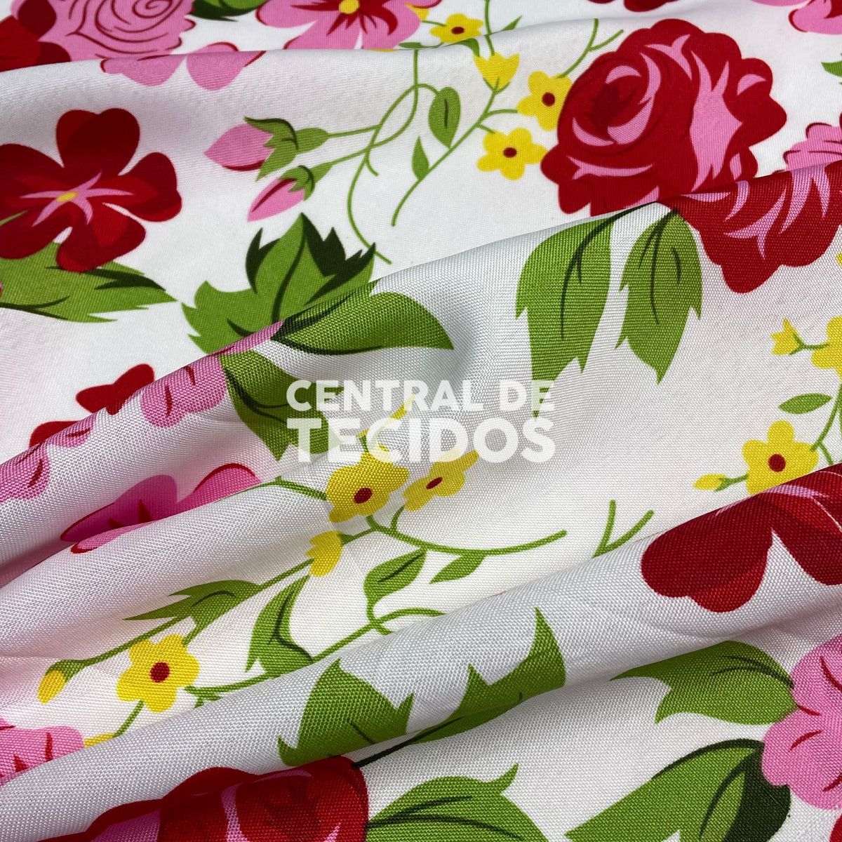 Oxford Estampado Flores Vermelhas e Rosas