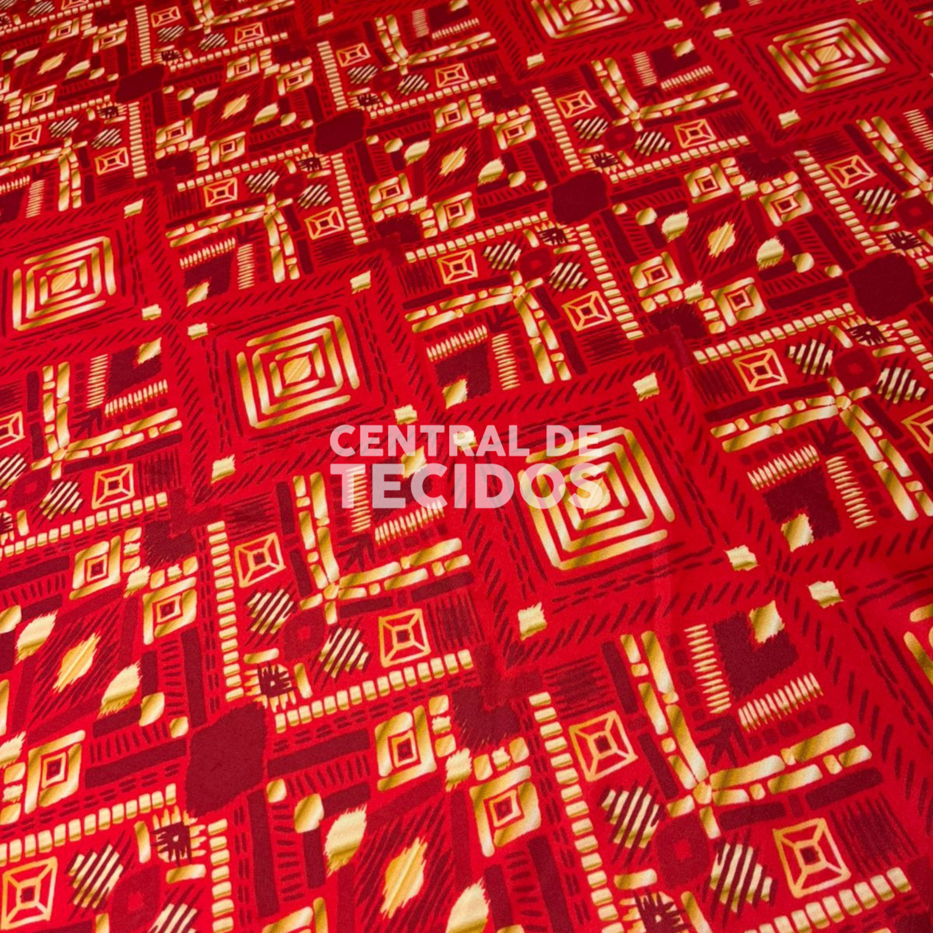 Crepe Haya Digital Étnico Vermelho e Dourado