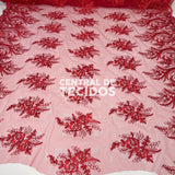 Tule Bordado Metalic Vermelho