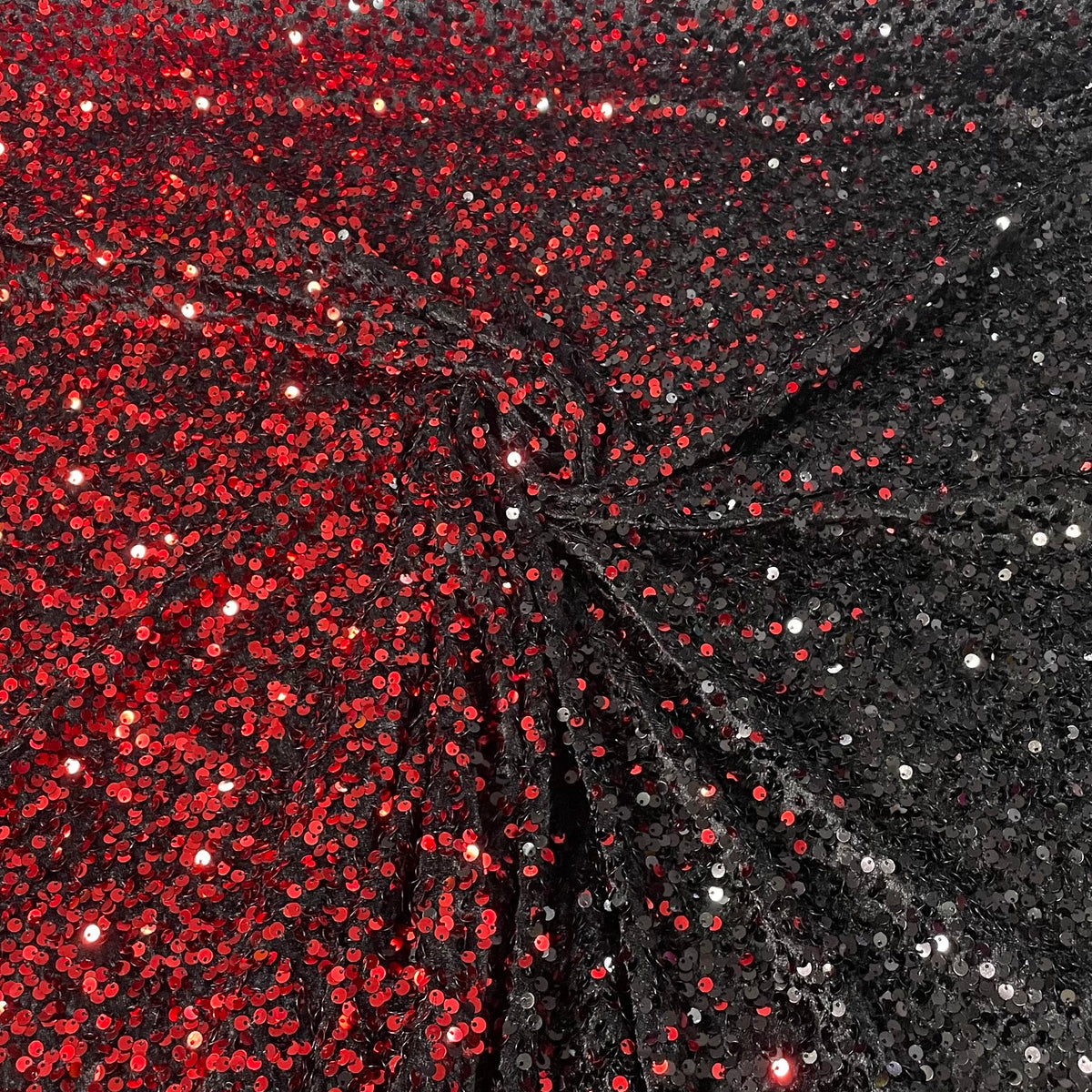 Veludo Paetê Degradê Vermelho e Preto