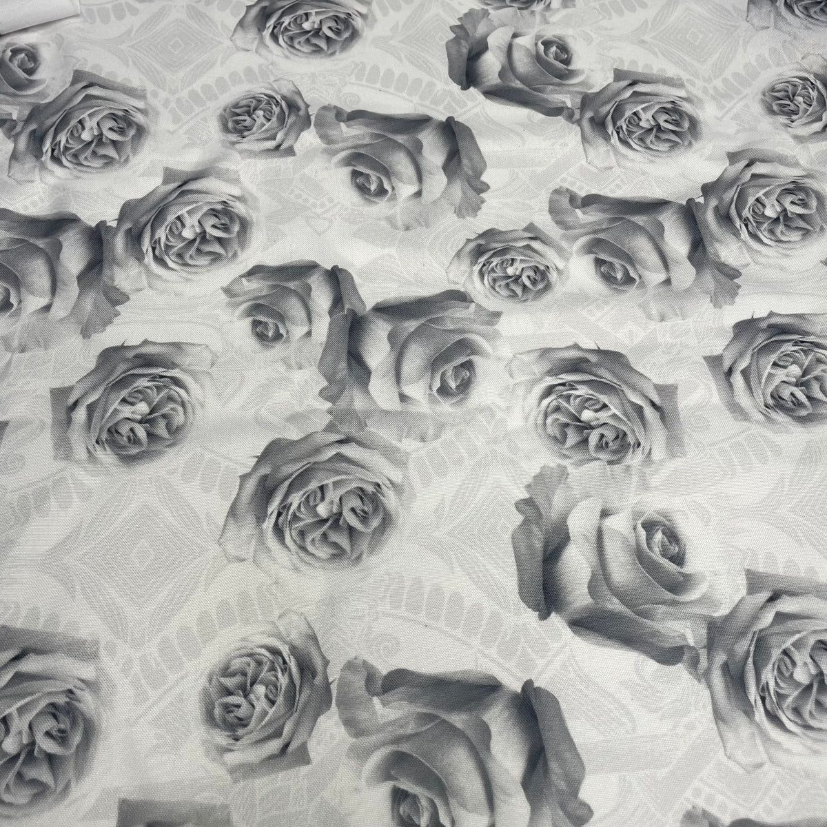 Oxford Estampado Digital Rosas Branco e Cinza