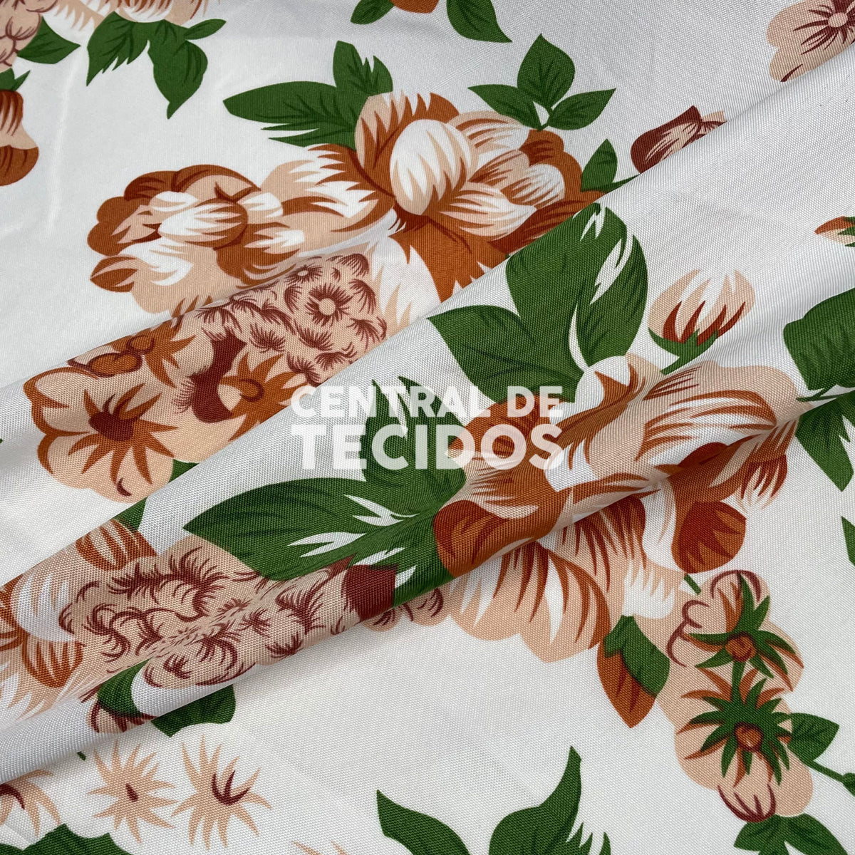 Oxford Estampado Flores Marrom e Folhas Verdes