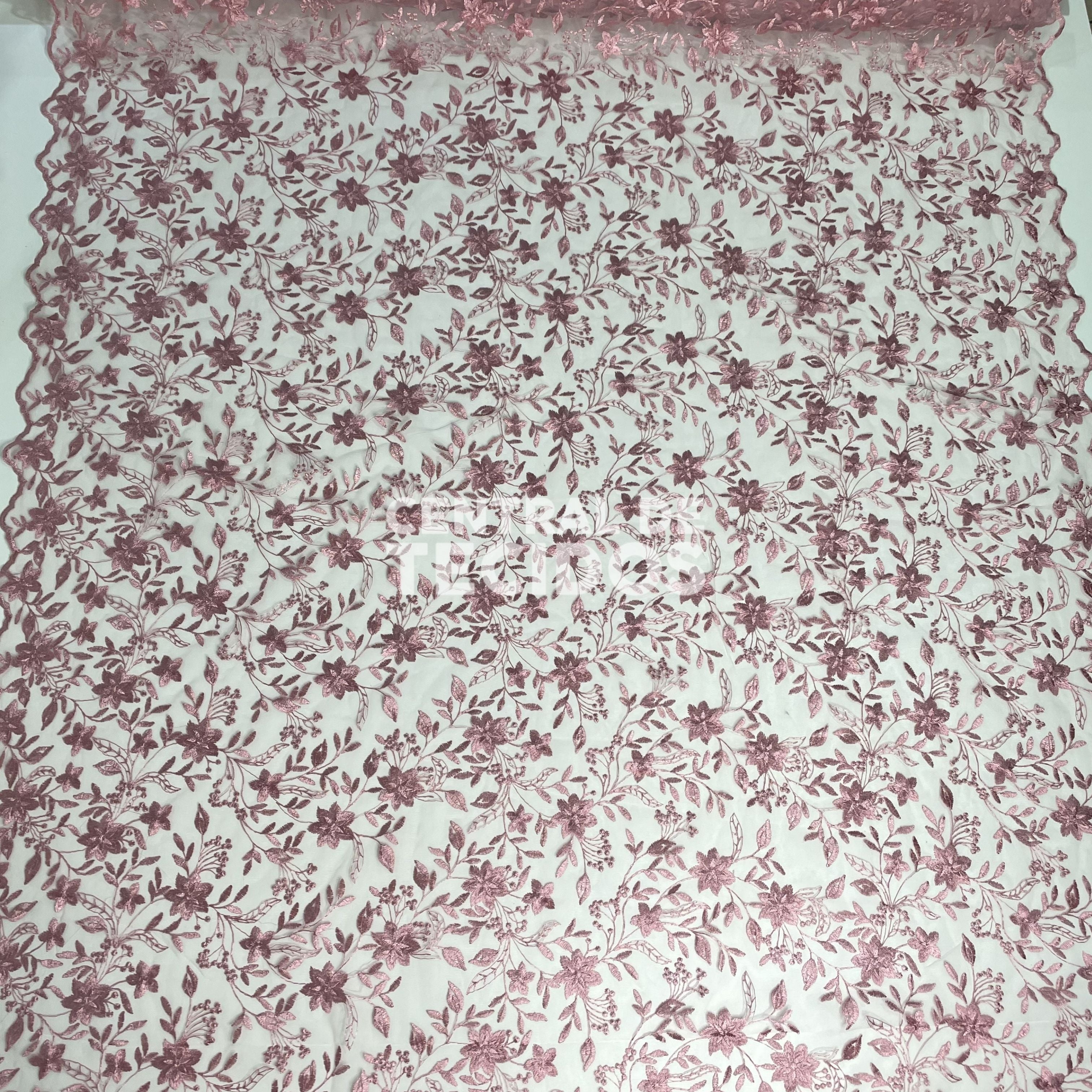 Tule Bordado Nice Rosa Antigo