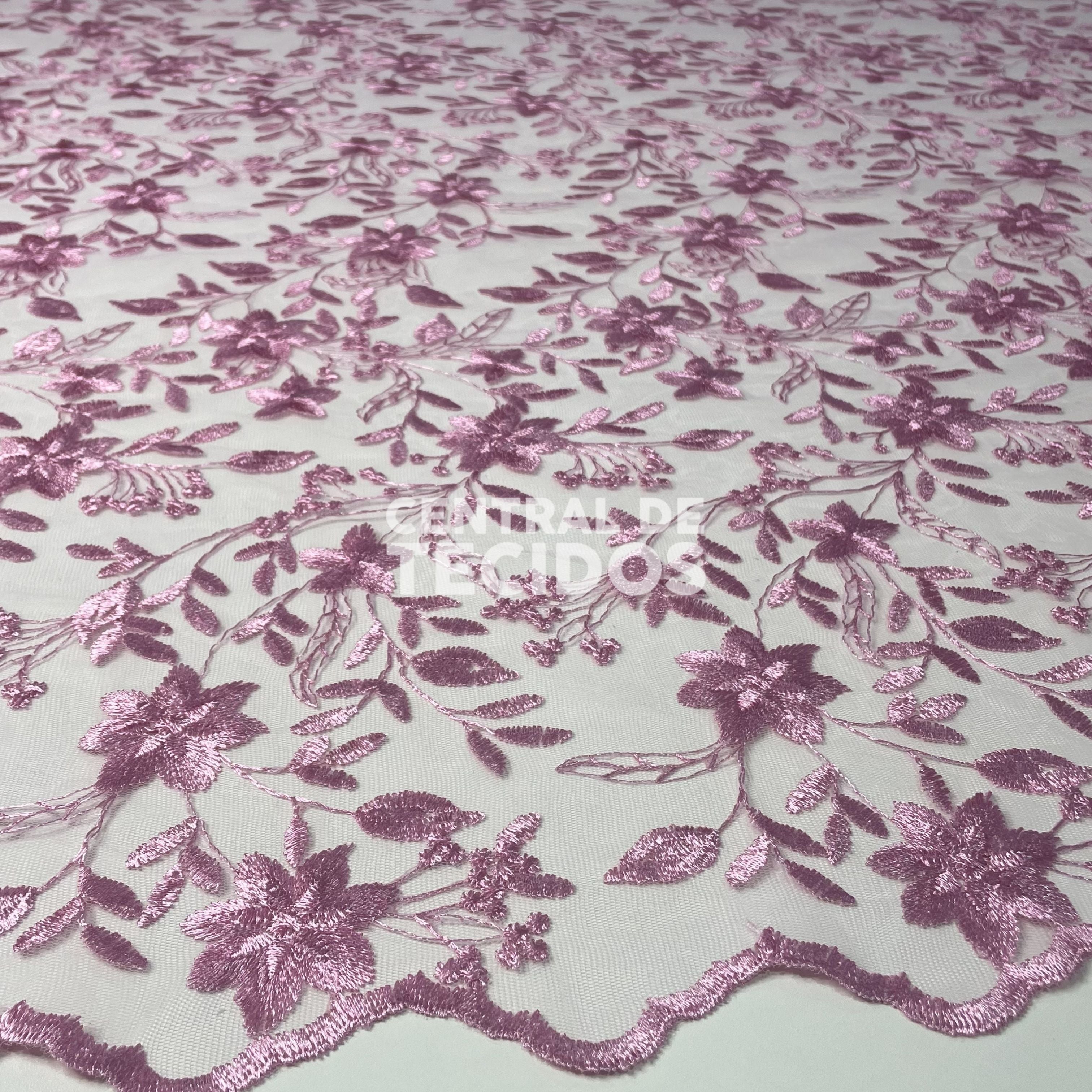 Tule Bordado Nice Rosa
