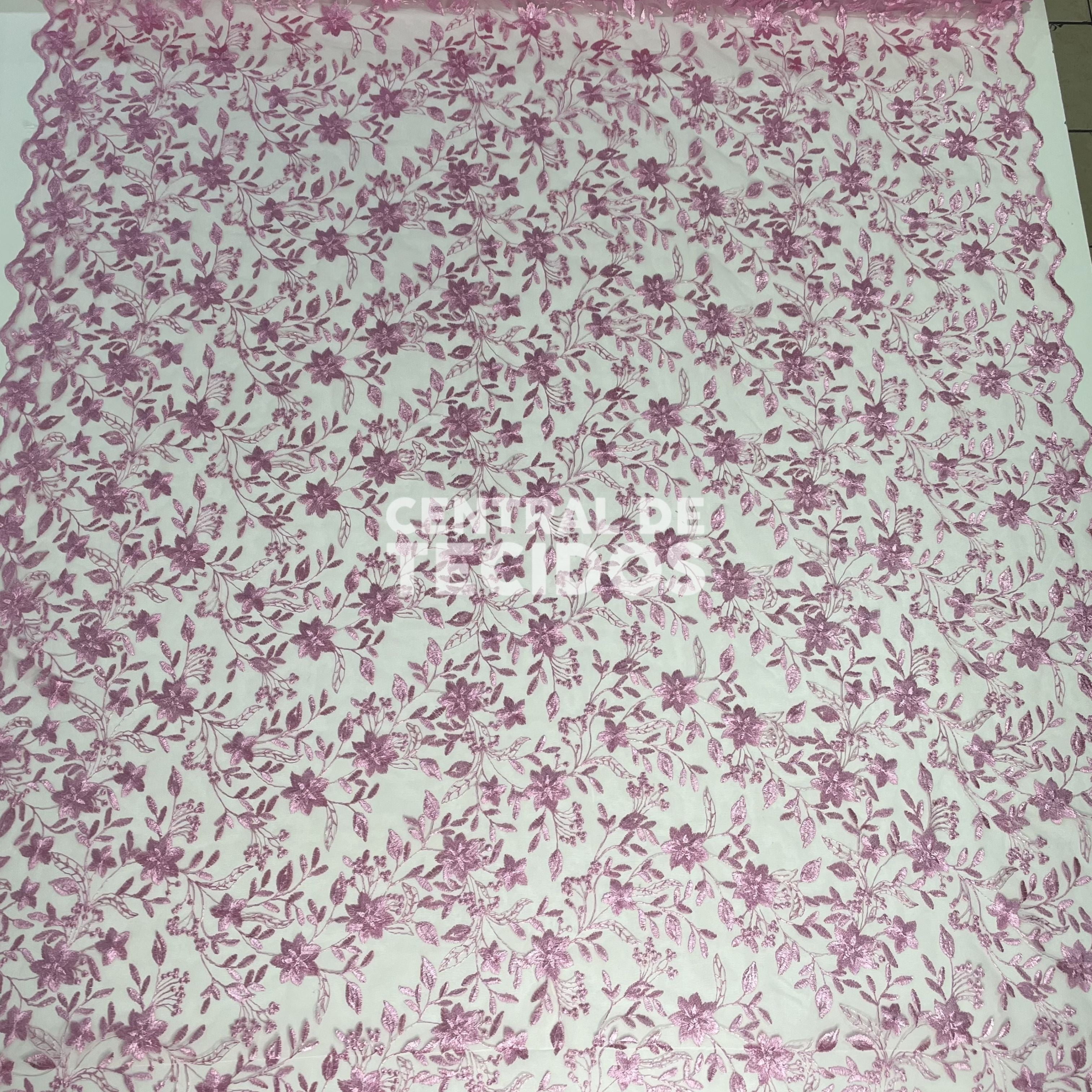 Tule Bordado Nice Rosa