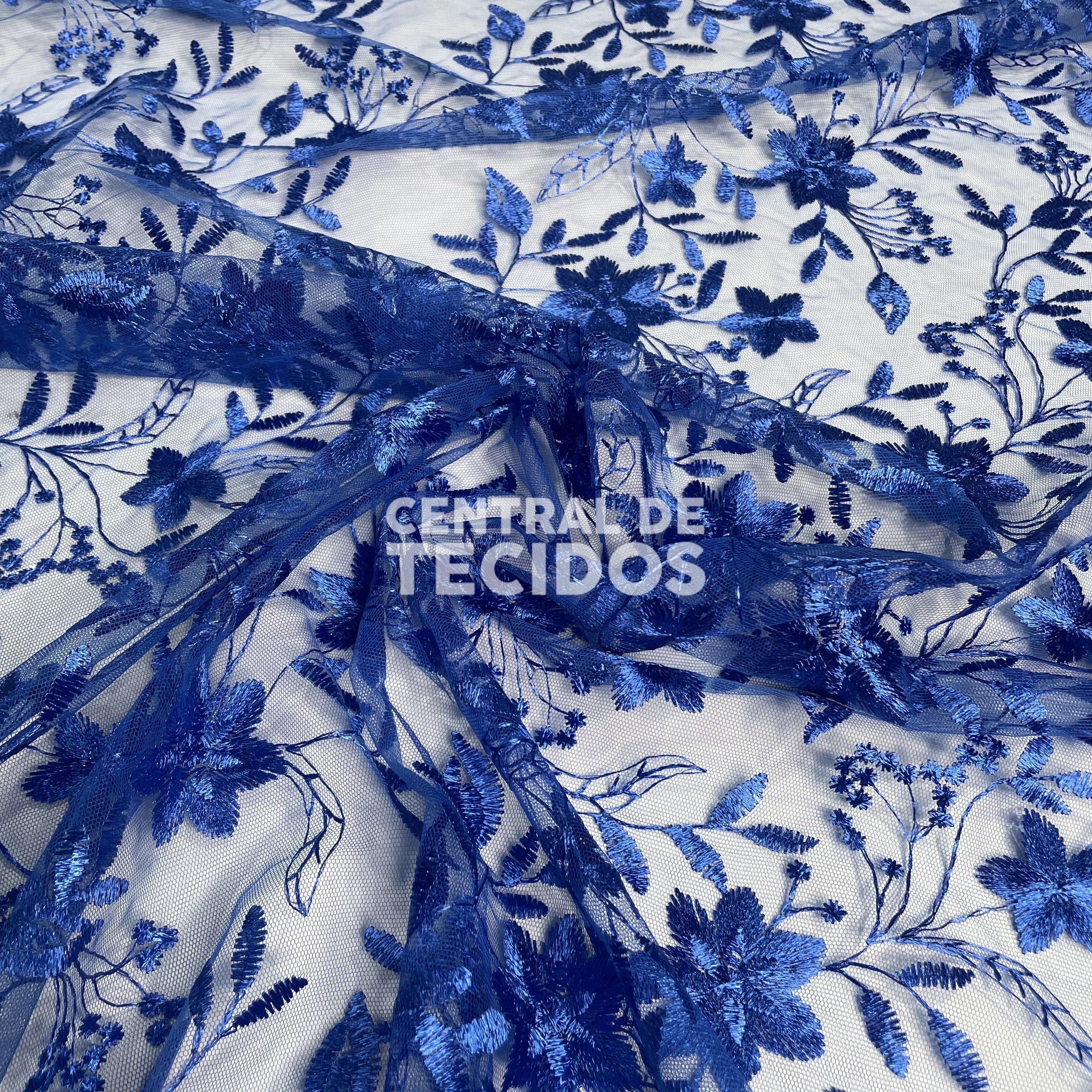 Tule Bordado Nice Azul Royal