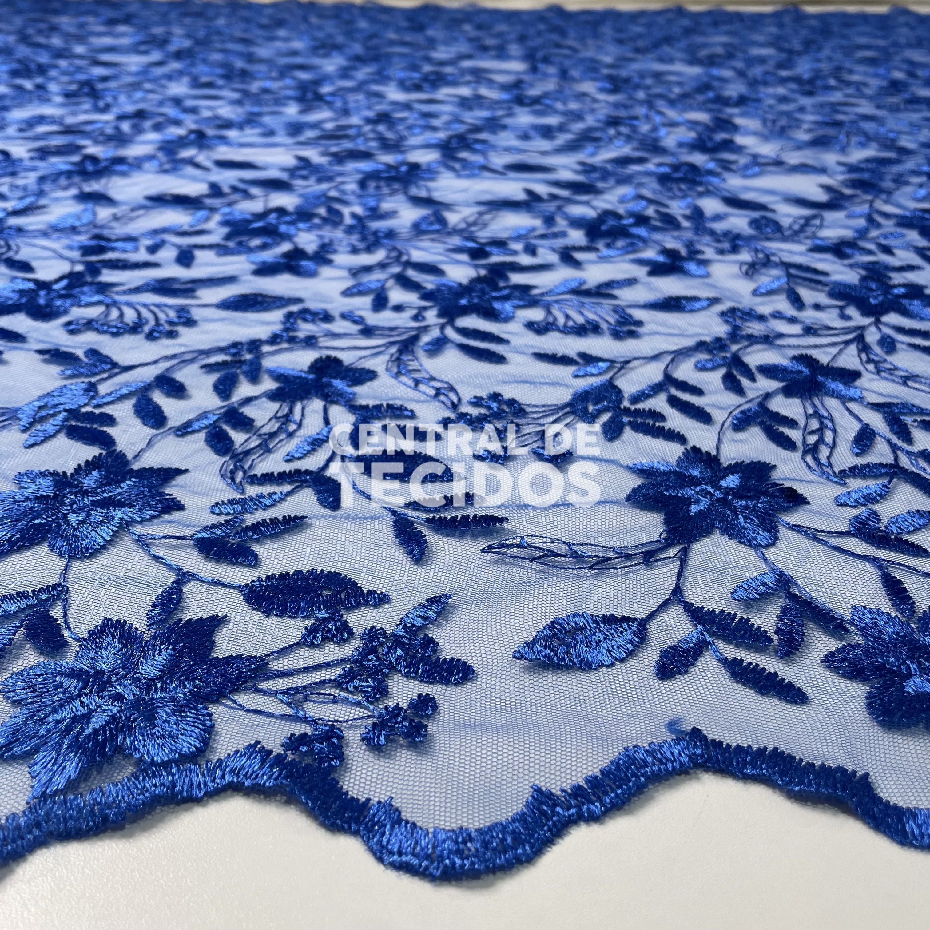 Tule Bordado Nice Azul Royal