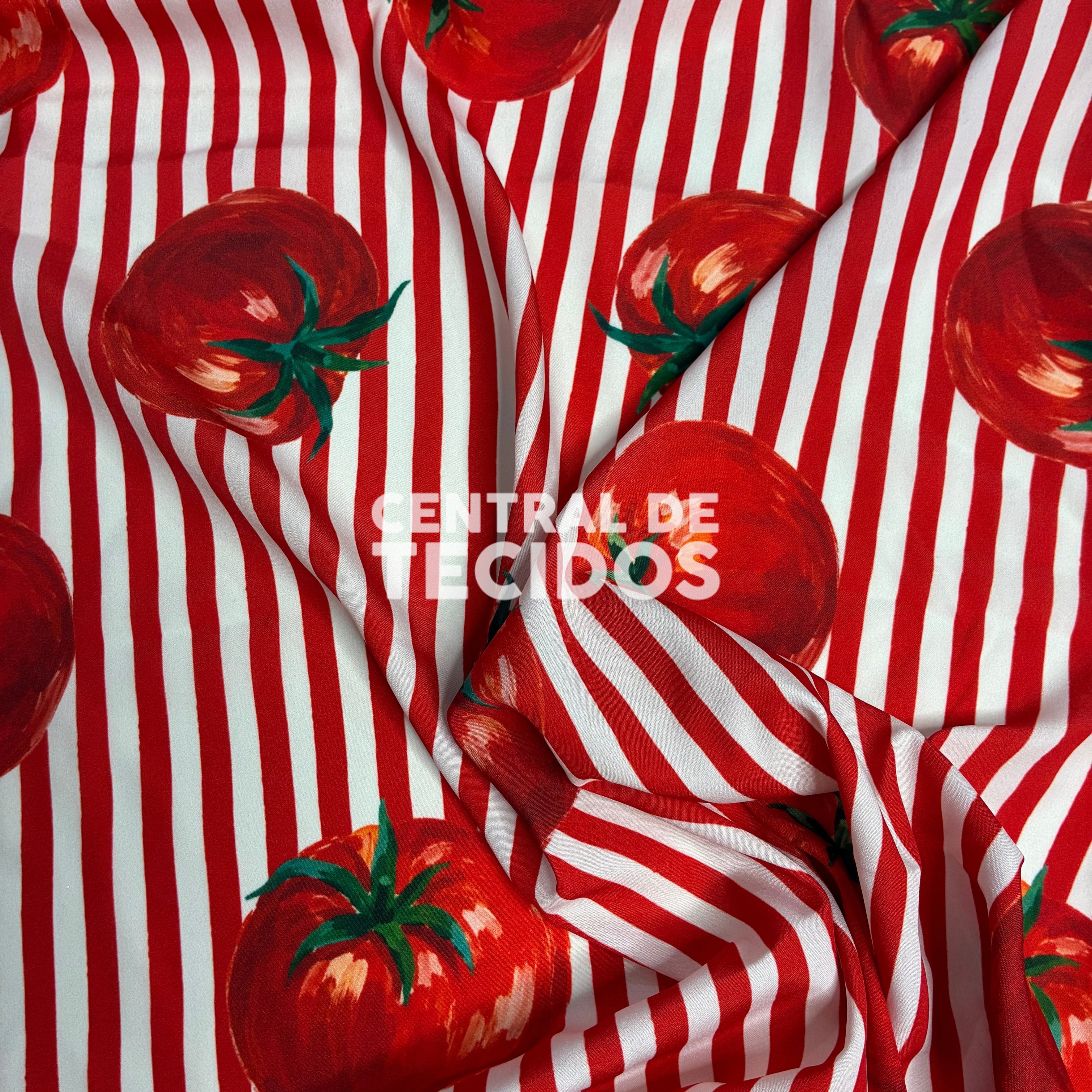 Crepe Sedinha Tomate Listras Vermelhas