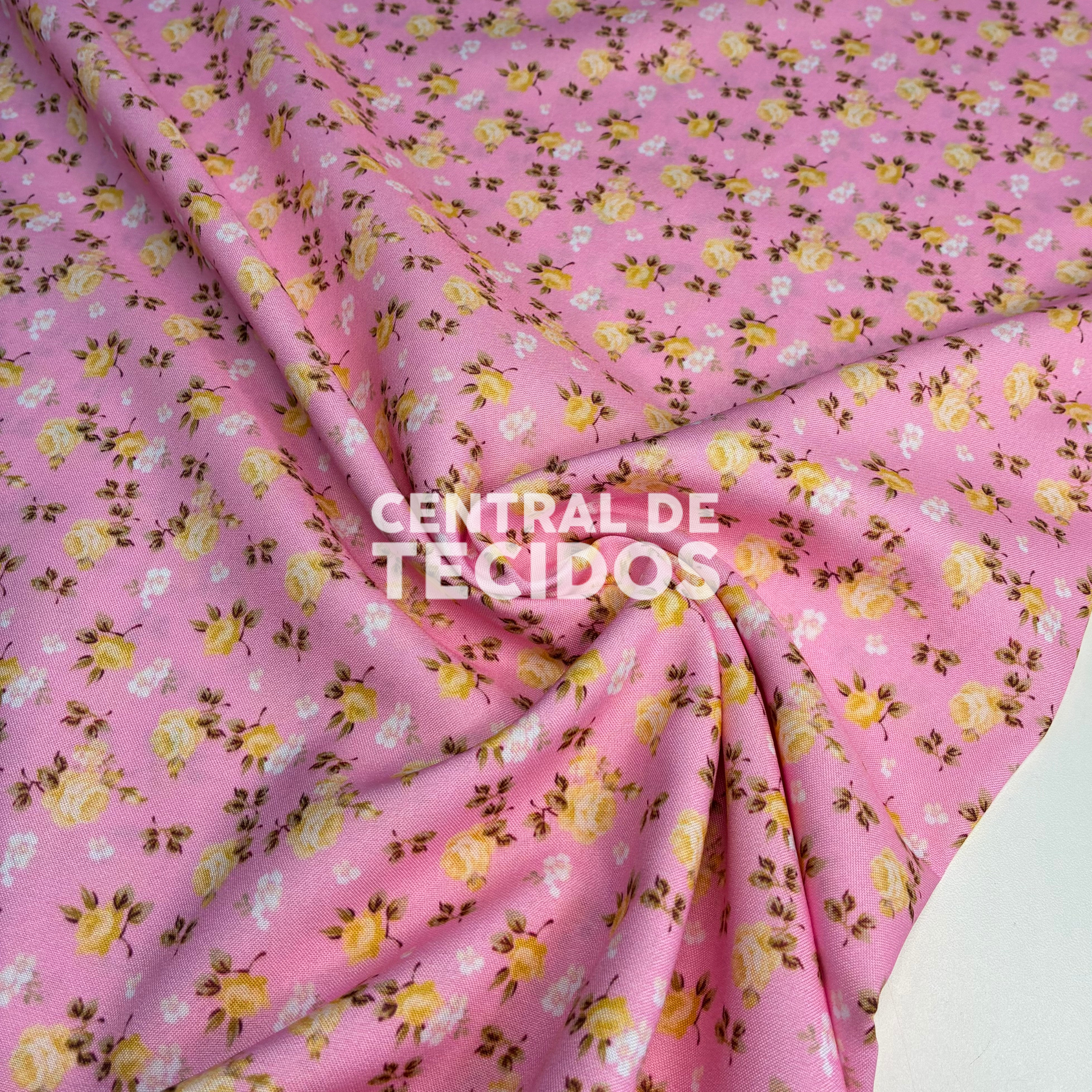 Oxfordine Digital Flores Amarelas Fundo Rosa