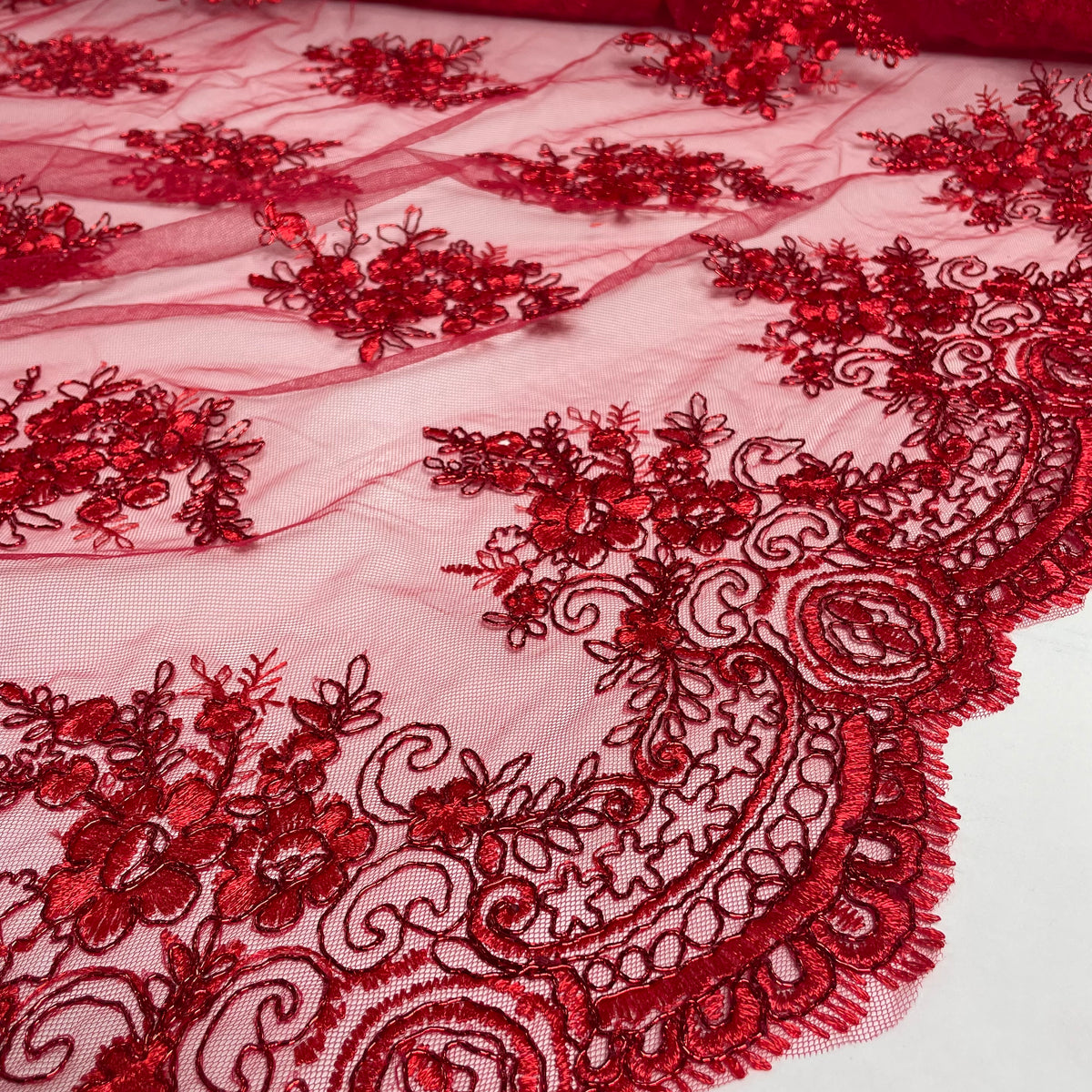 Tule Bordado Metalic Vermelho Fio Vermelho