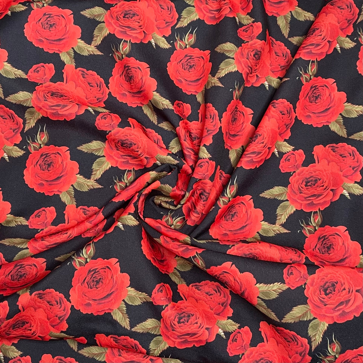 Oxford Digital Flores e Folhas Preto Vermelho