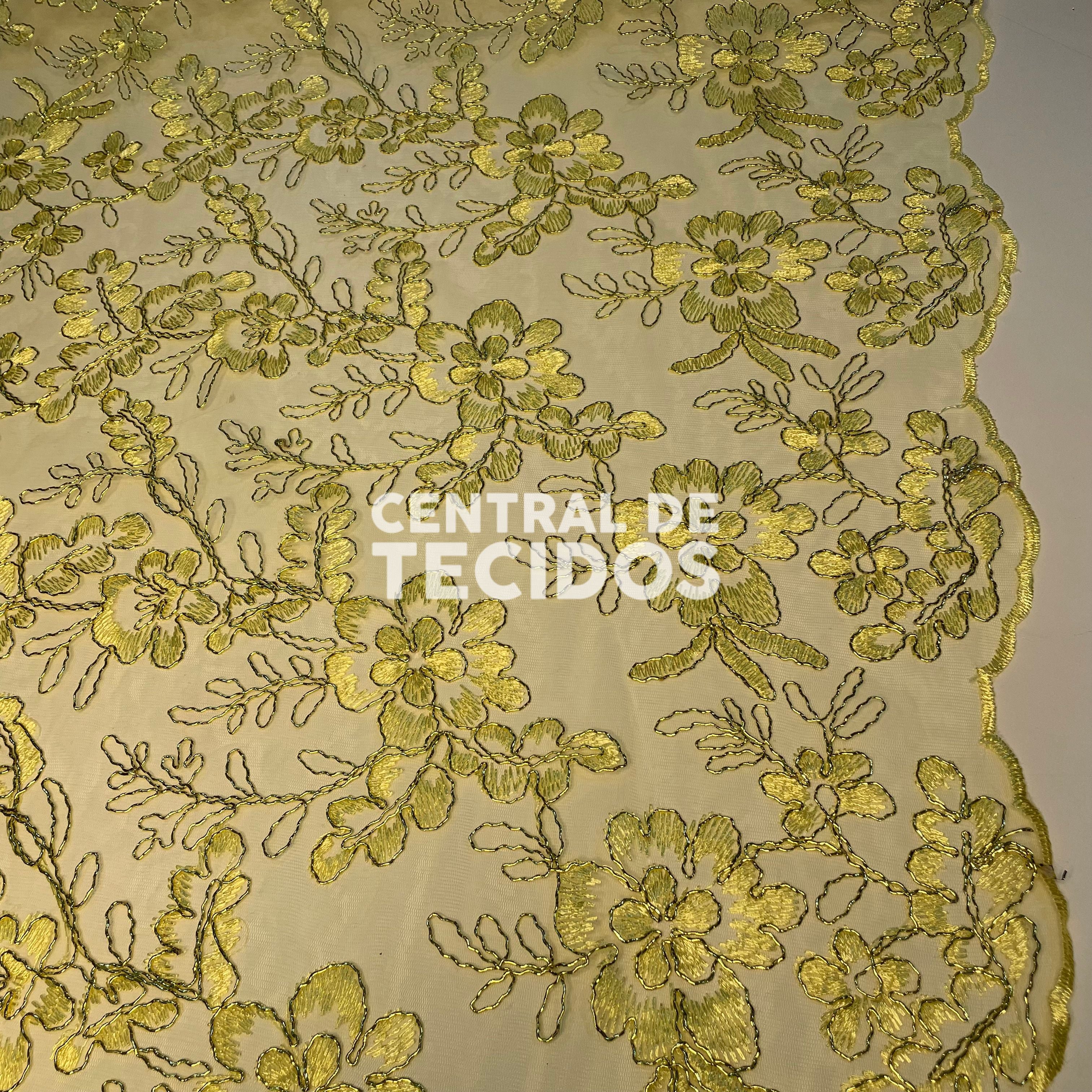 Tule Bordado Metalic Dourado