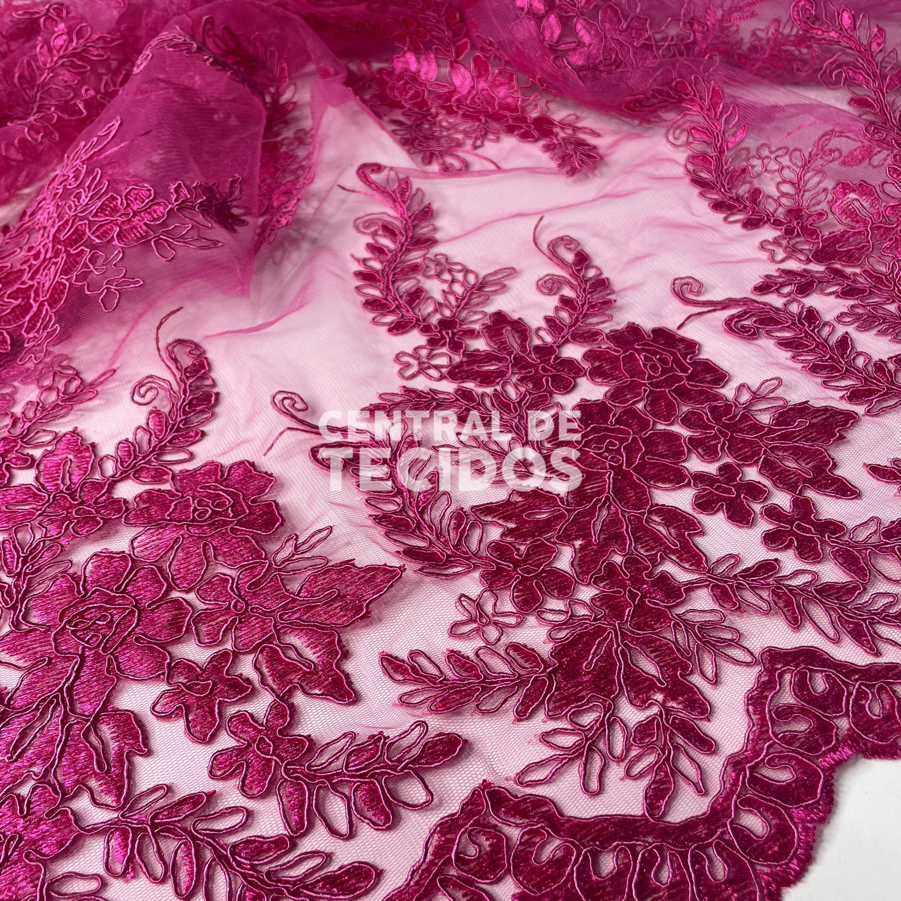 Tule Bordado Lyon Promocional Rosa Pink
