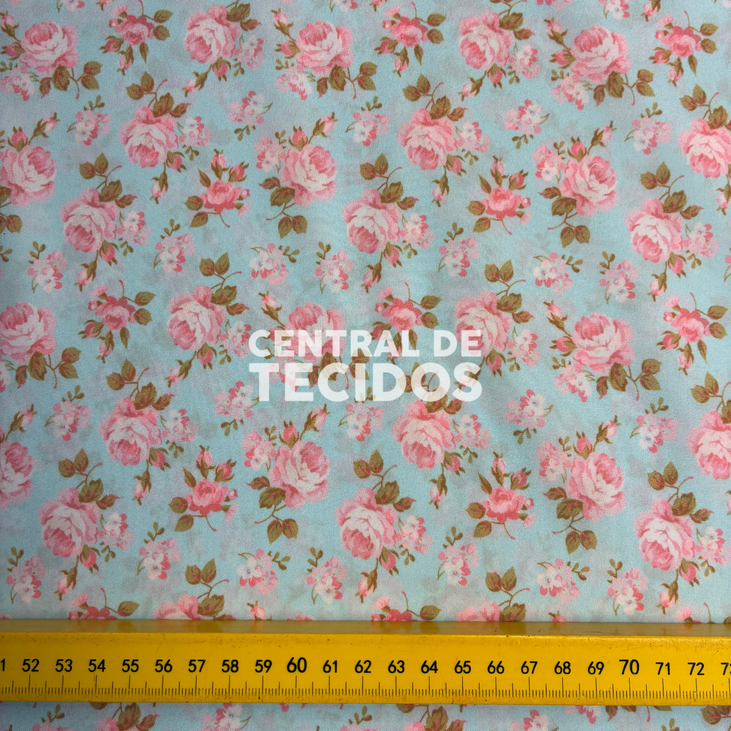 Oxfordine Digital Floral Lúcia Fundo Turquesa