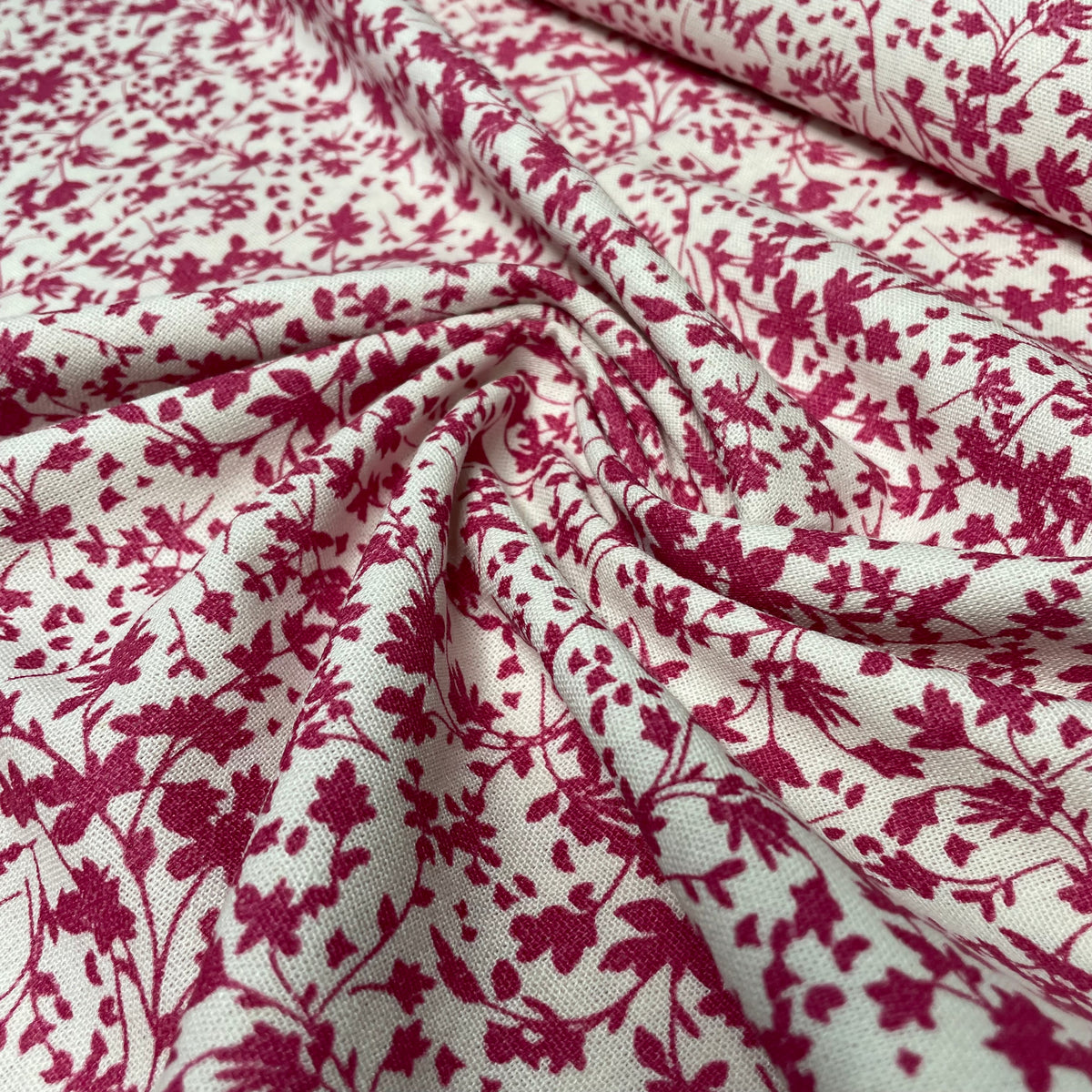 Tecido Linho Misto Floral Rosa