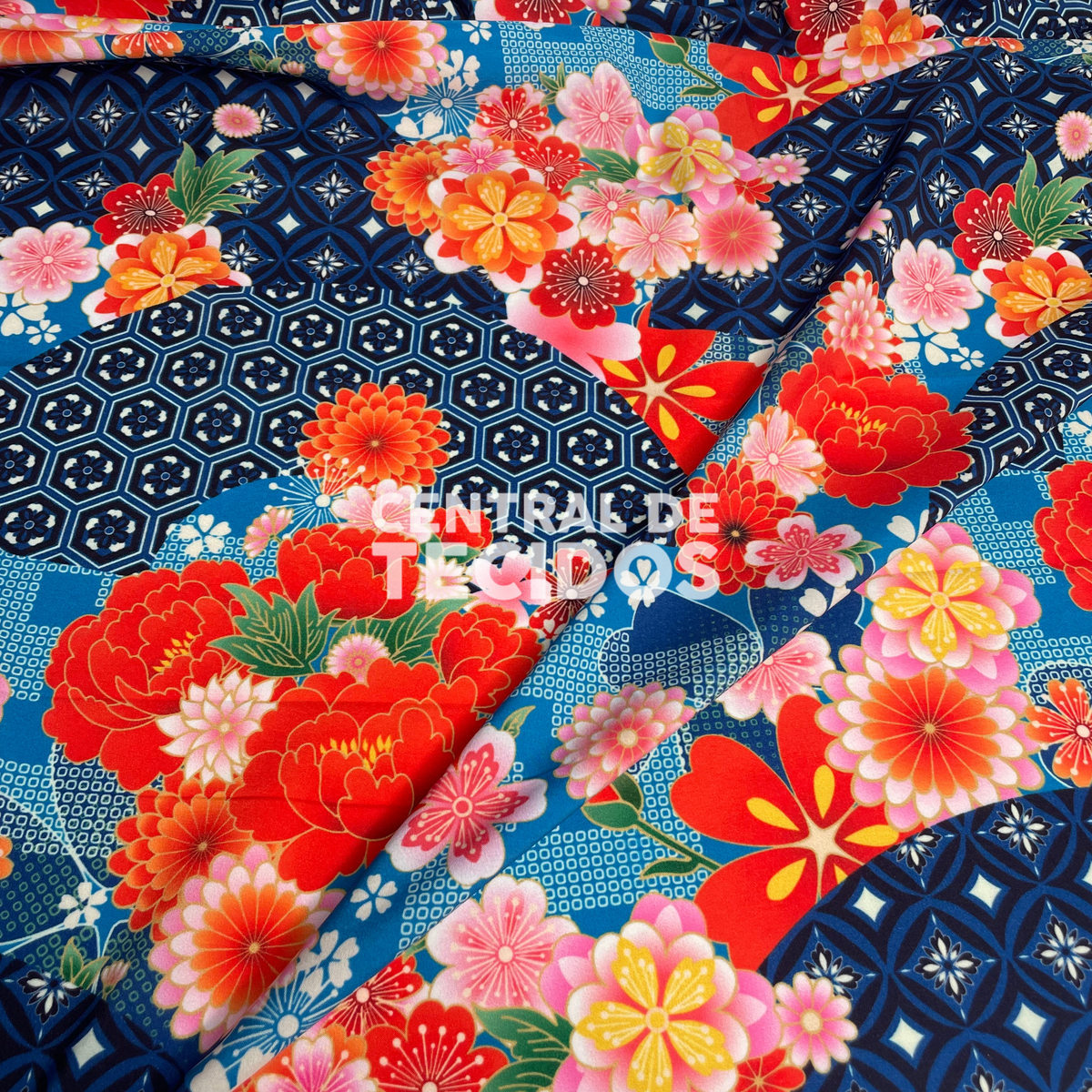 Oxford Digital Floral Geométrico Azul
