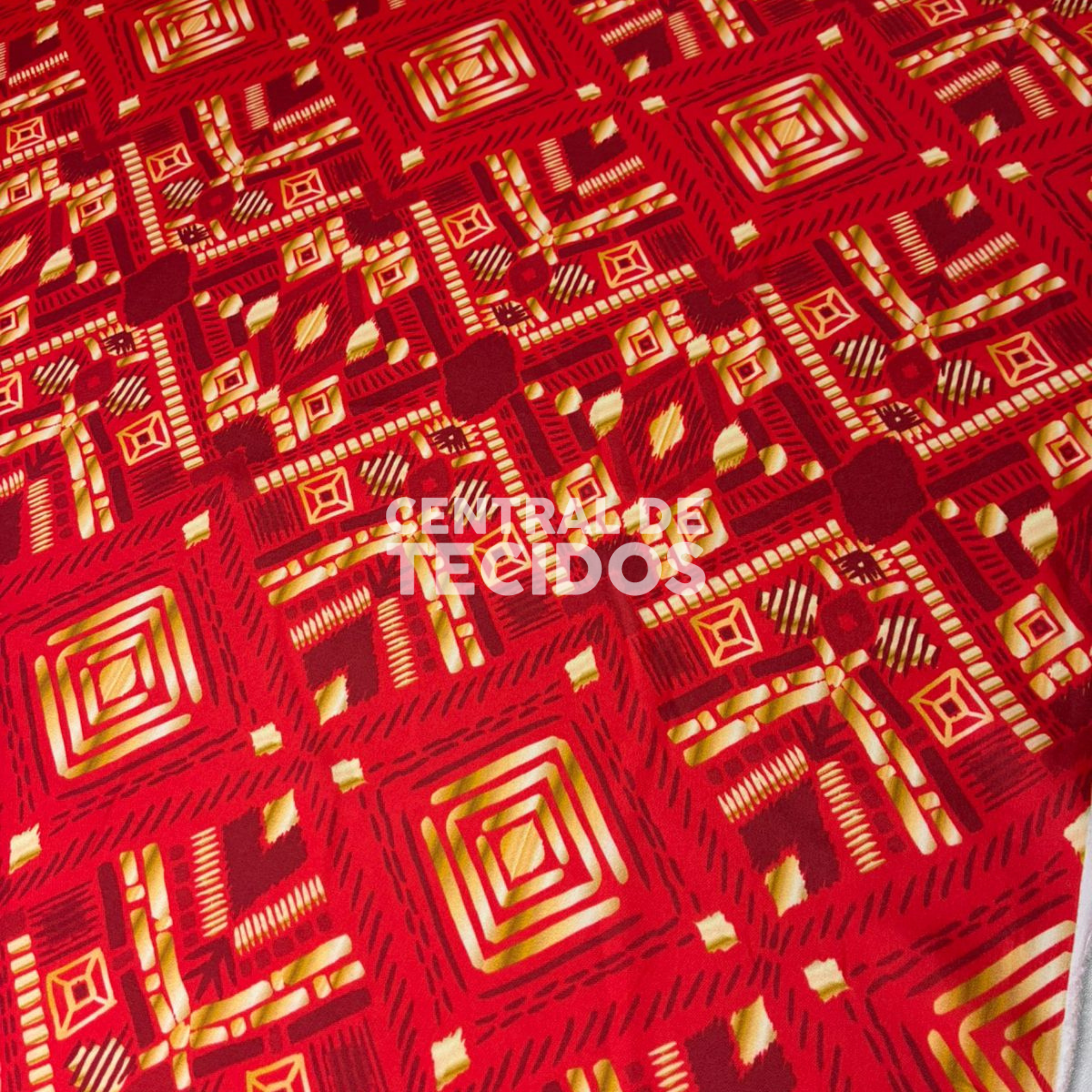 Crepe Haya Digital Étnico Vermelho e Dourado