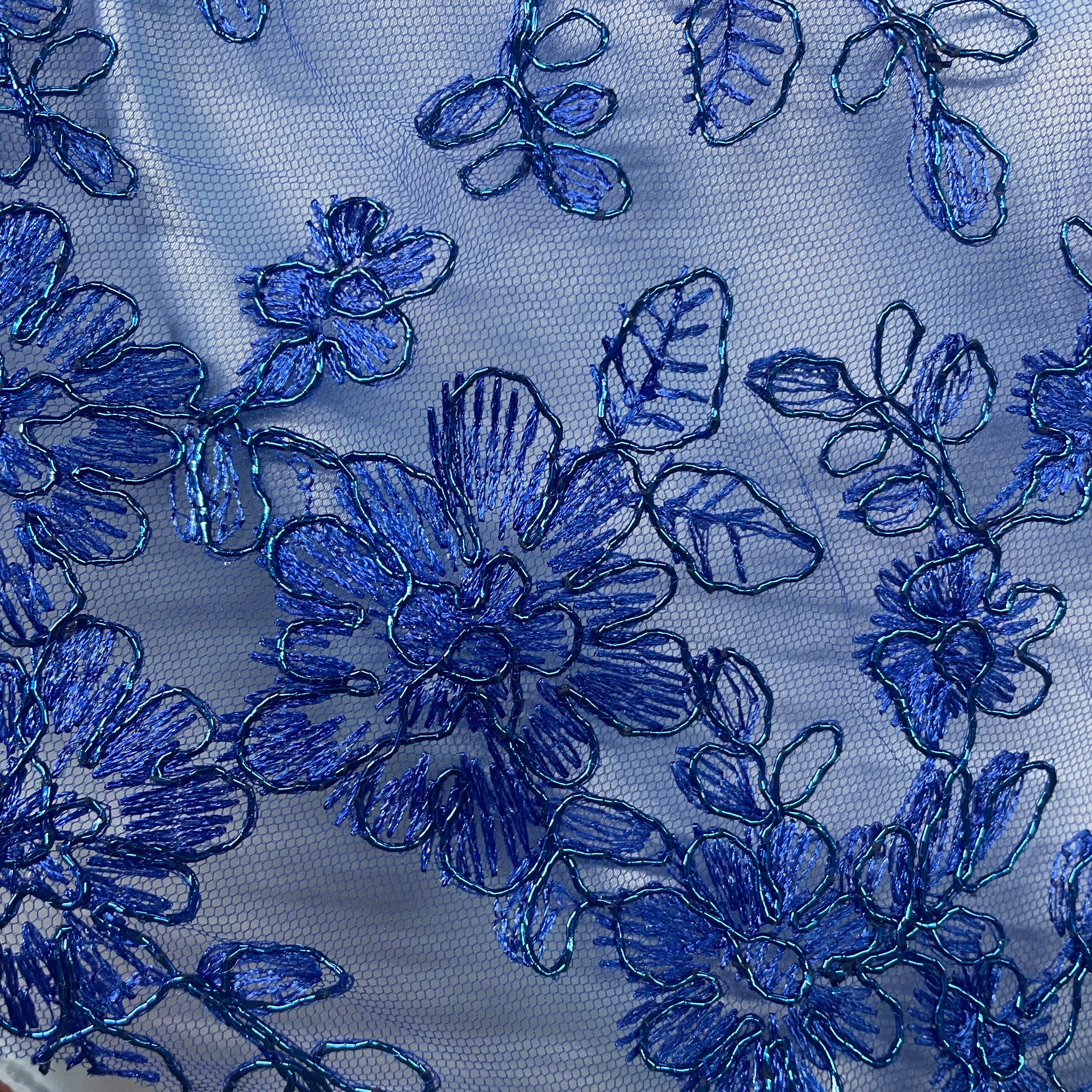 Tule Bordado Metálico GODESS 555 Azul Royal