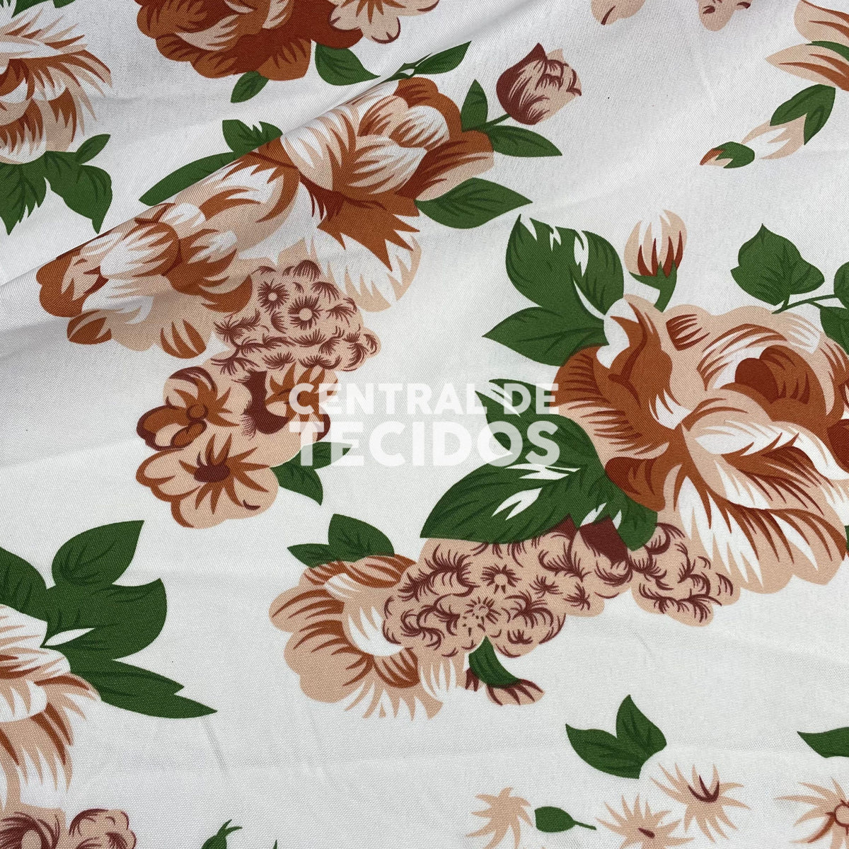 Oxford Estampado Flores Marrom e Folhas Verdes
