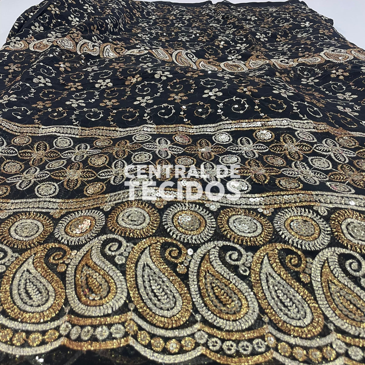 Chiffon Bordado Indiano Preto