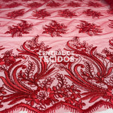 Tule Bordado Metalic Vermelho