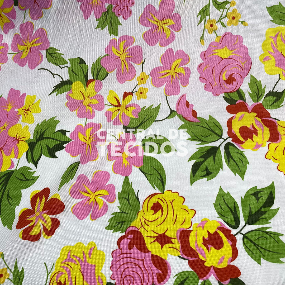 Oxford Estampado Flores Amarelas e Rosas