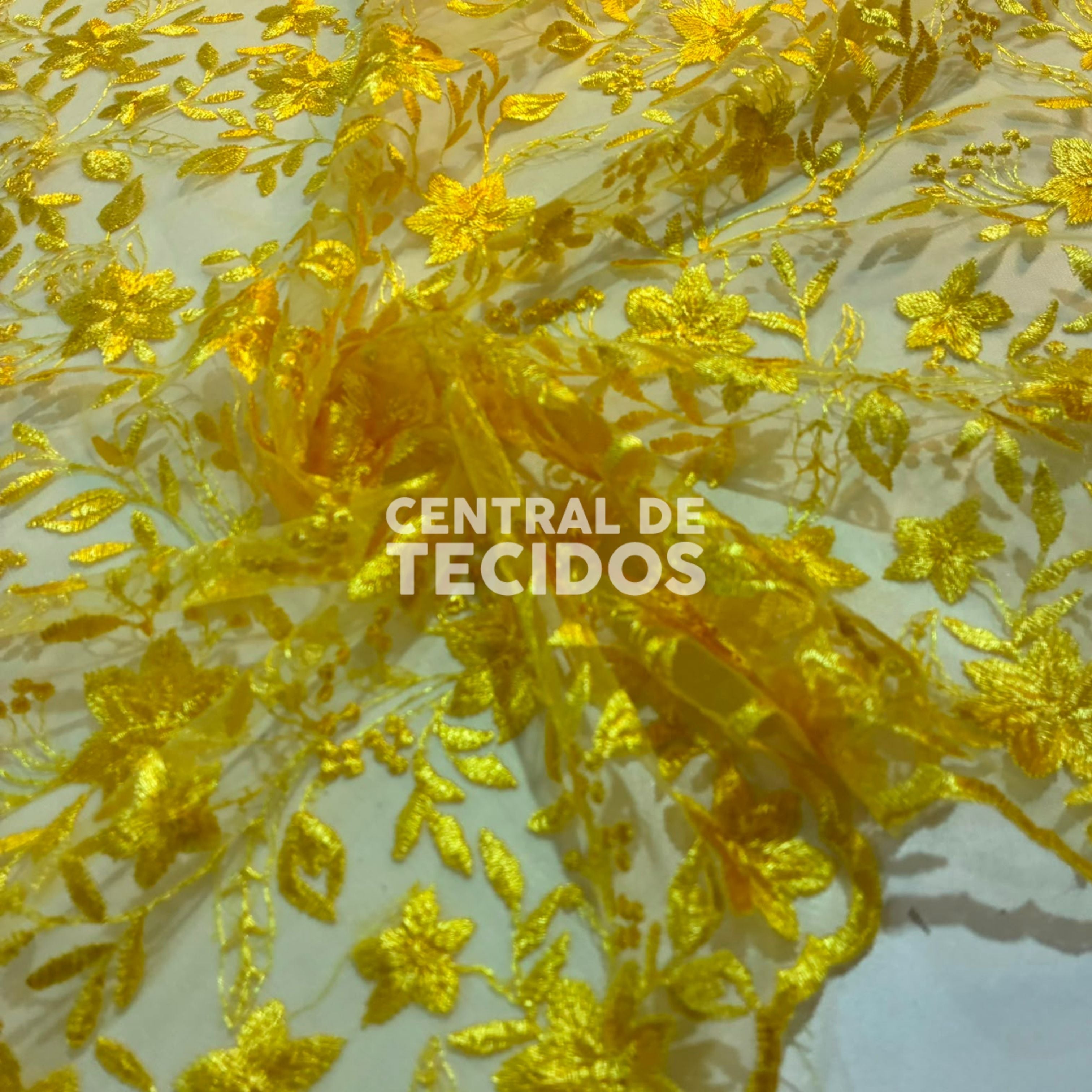 Tule Bordado Nice Amarelo Ouro