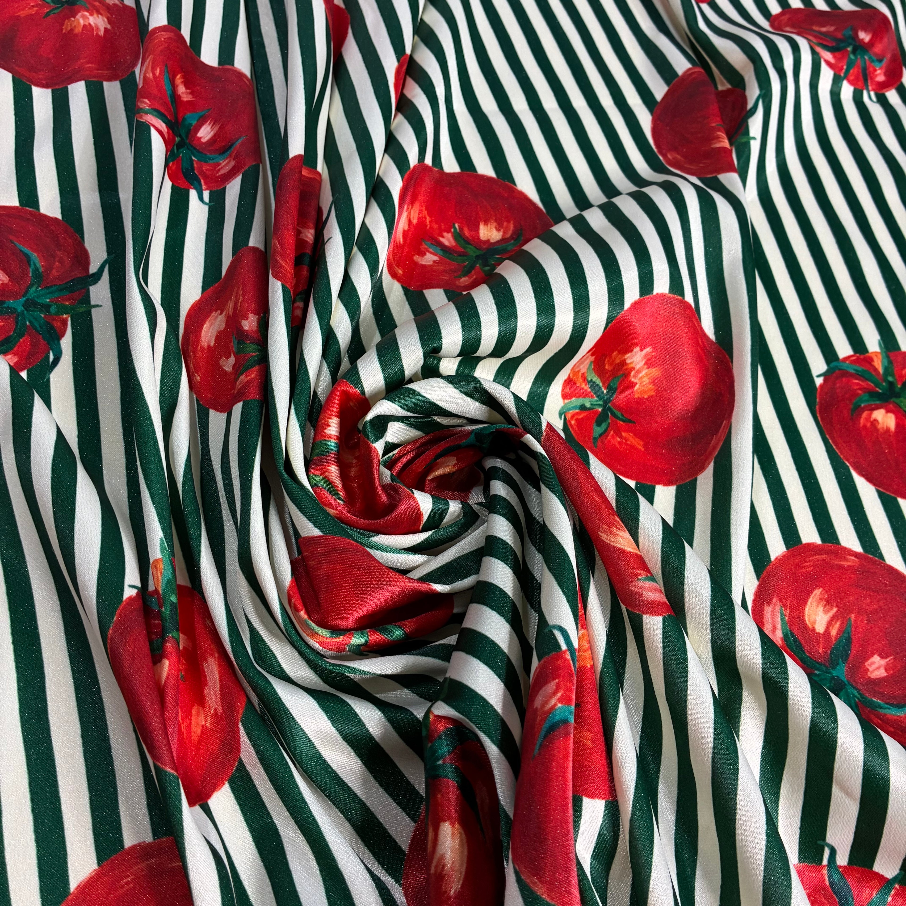 Crepe Satin Tomates Listras Verdes